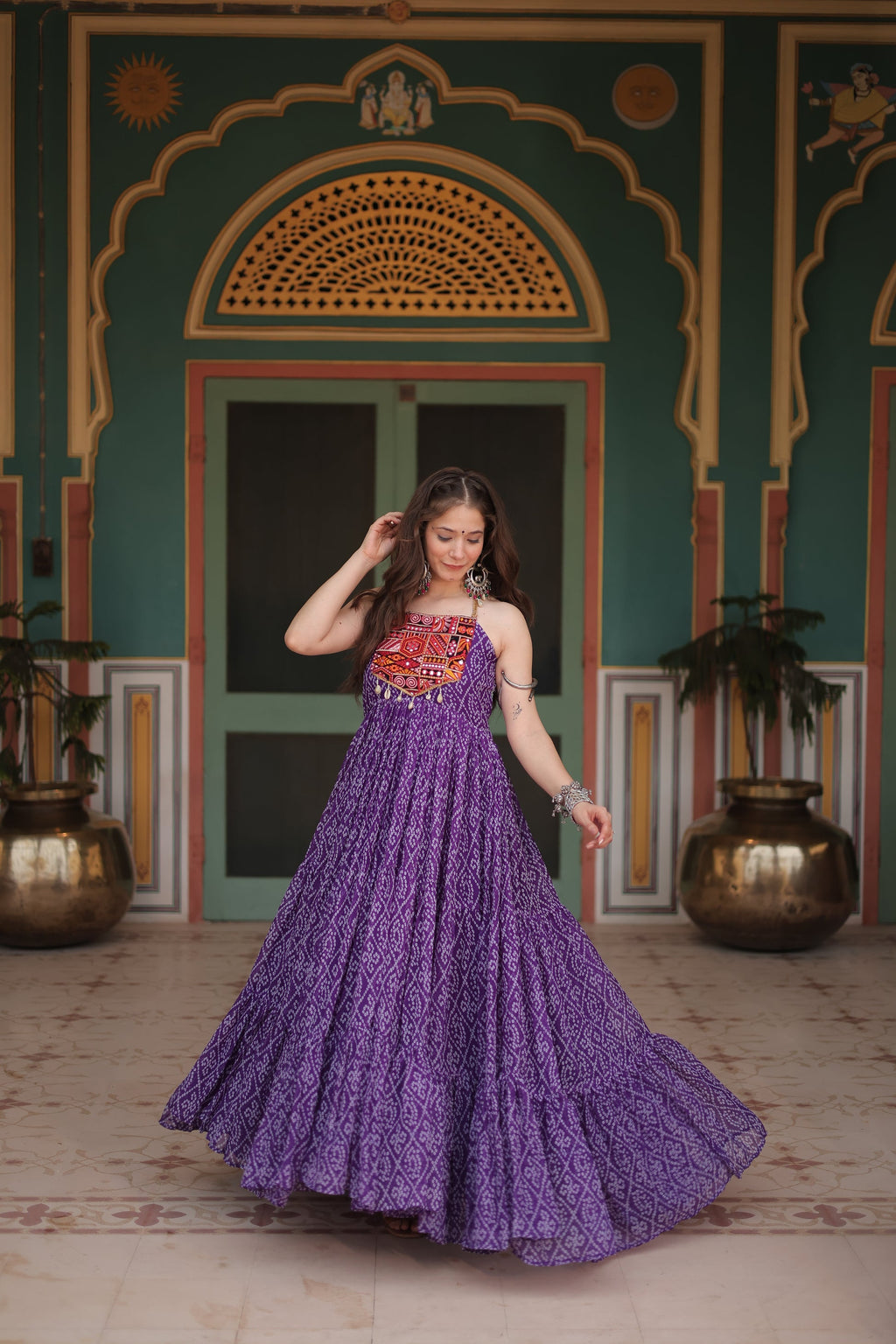 Purple bandhani print georgette Taneesha designer gown