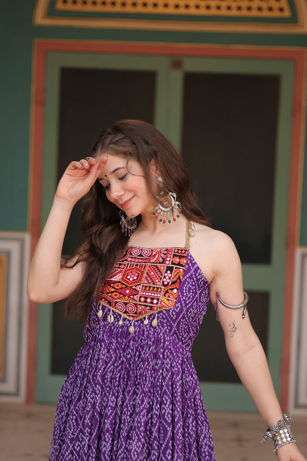 Purple bandhani print georgette Taneesha designer gown