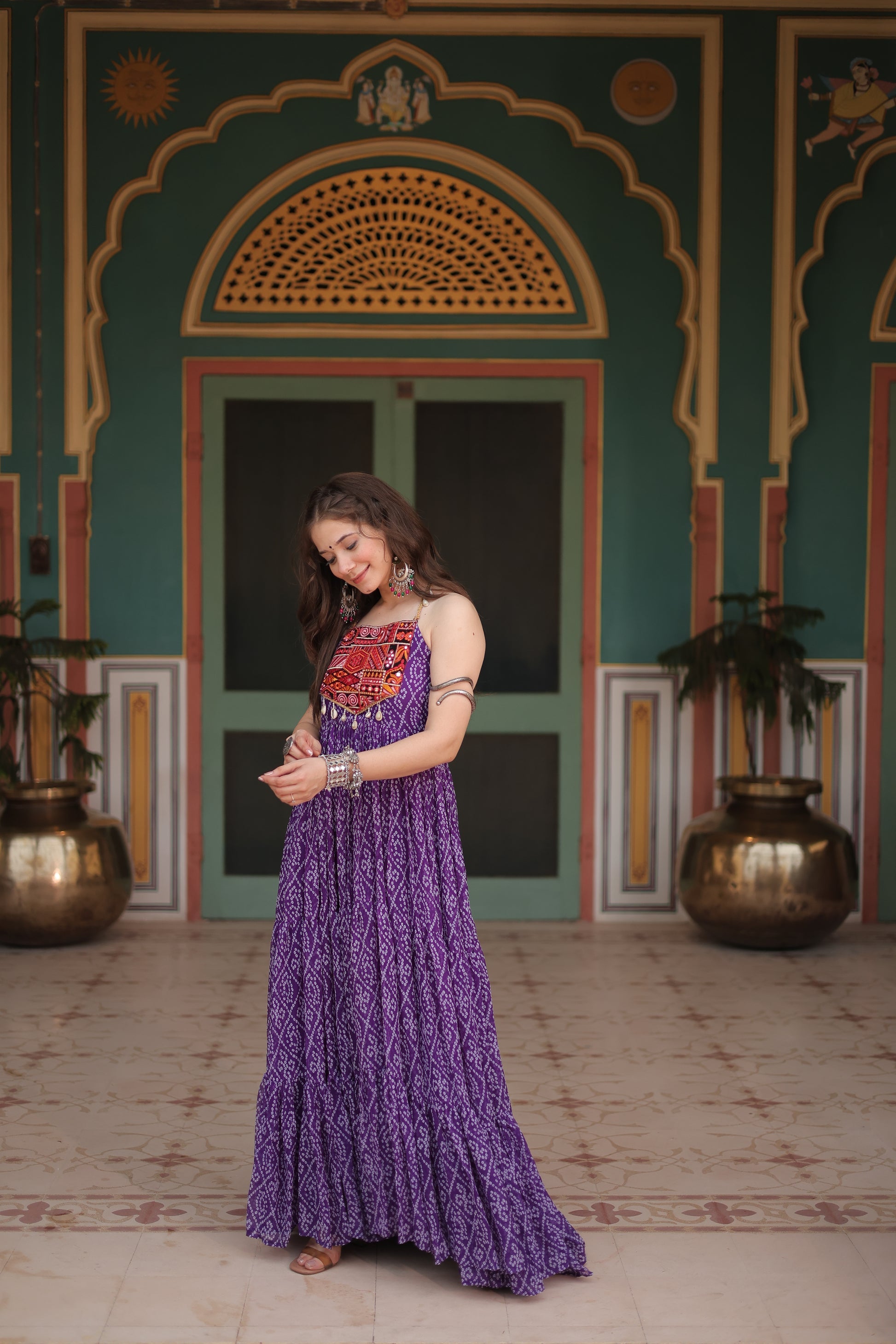 Purple bandhani print georgette Taneesha designer gown