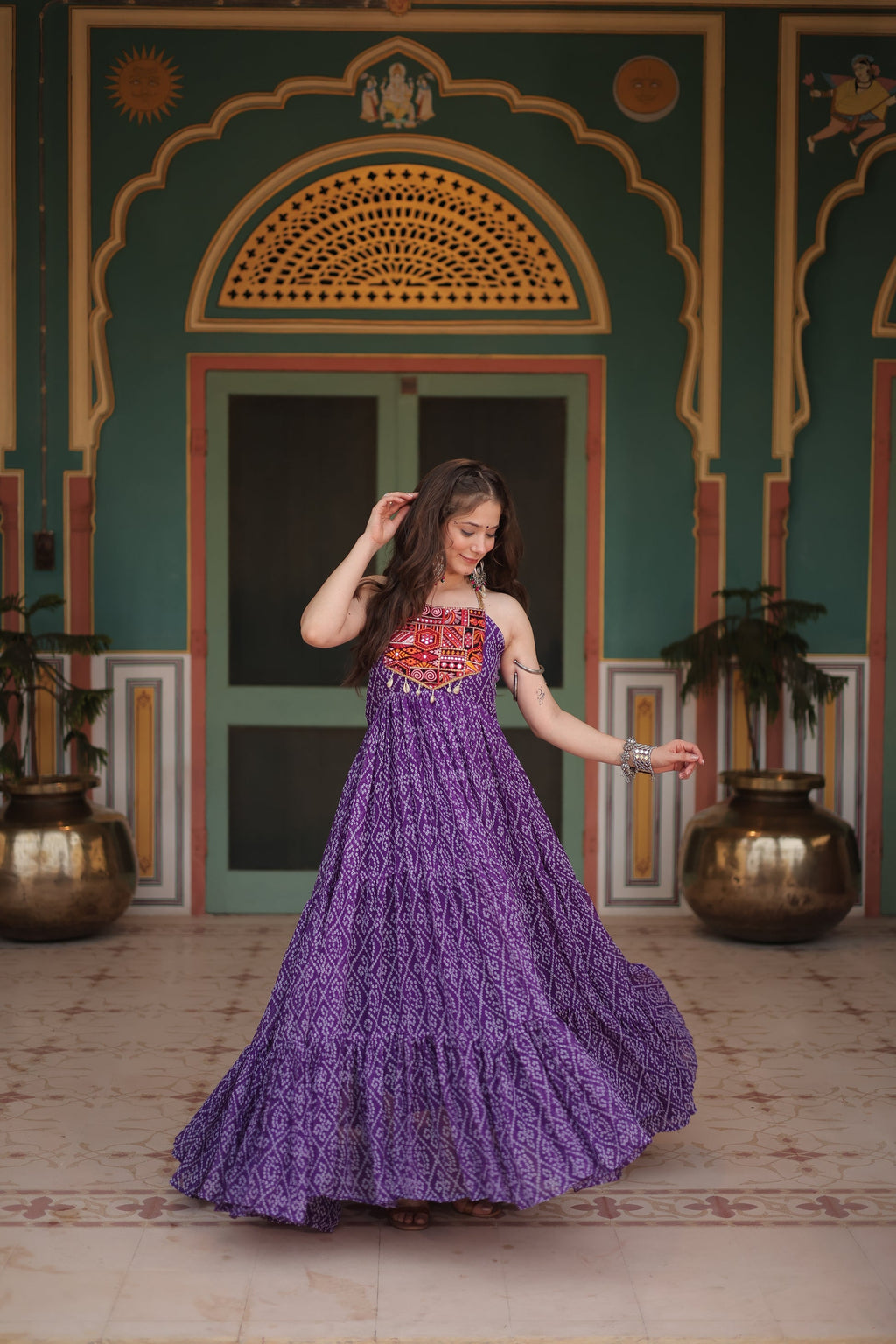 Purple bandhani print georgette Taneesha designer gown