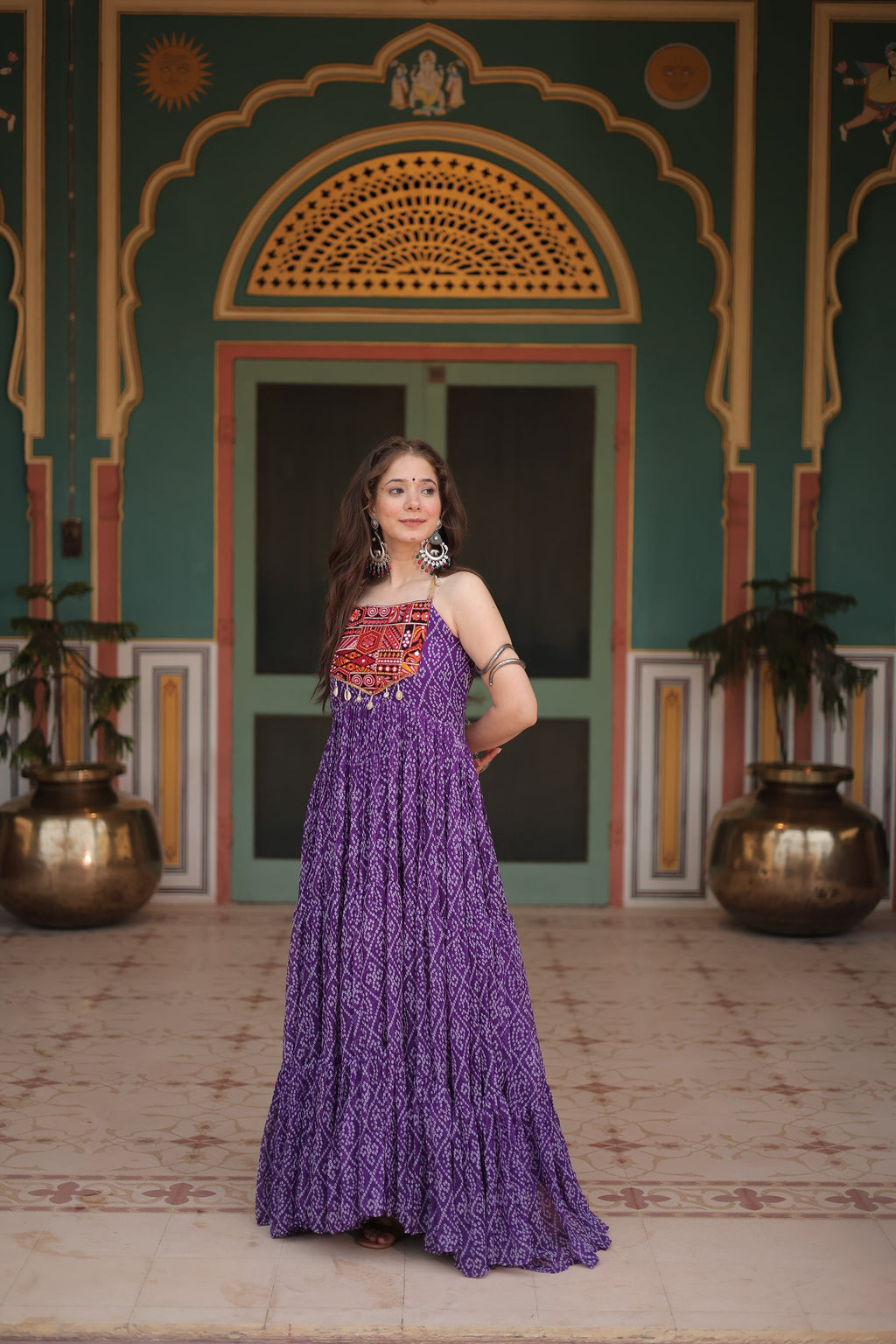 Purple bandhani print georgette Taneesha designer gown