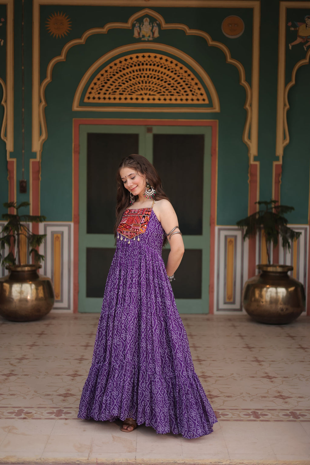 Purple bandhani print georgette Taneesha designer gown