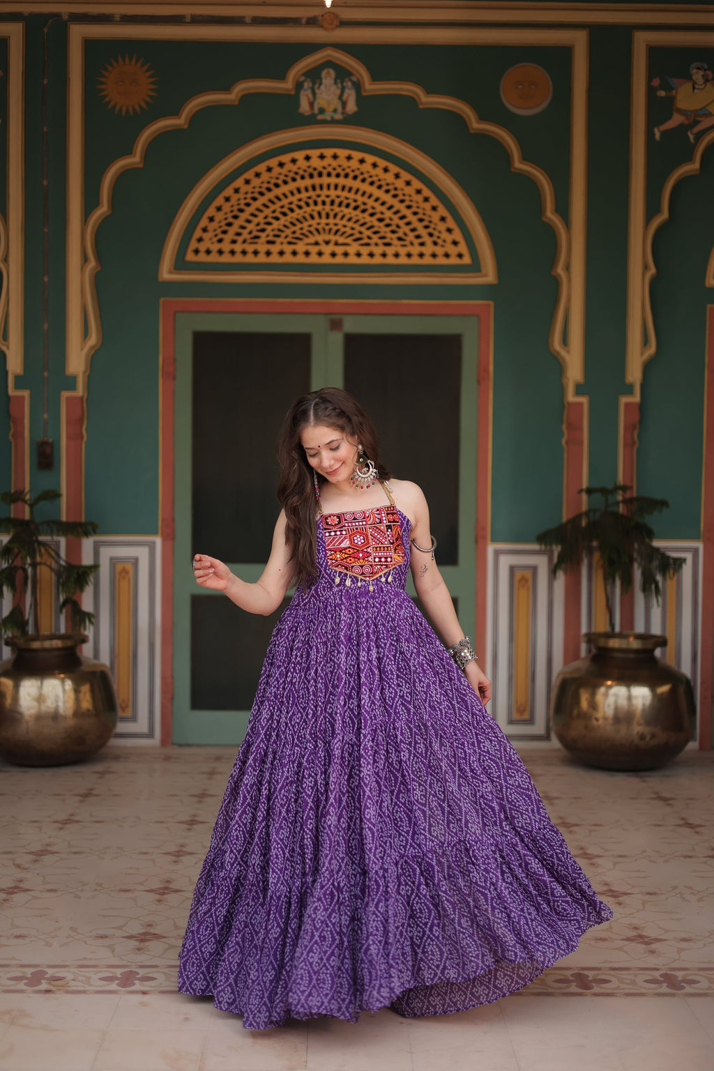 Purple bandhani print georgette Taneesha designer gown