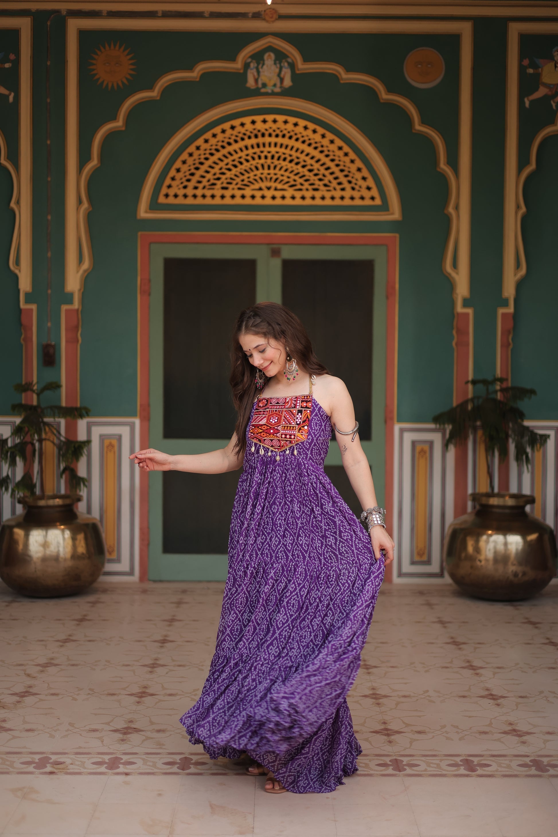Purple bandhani print georgette Taneesha designer gown