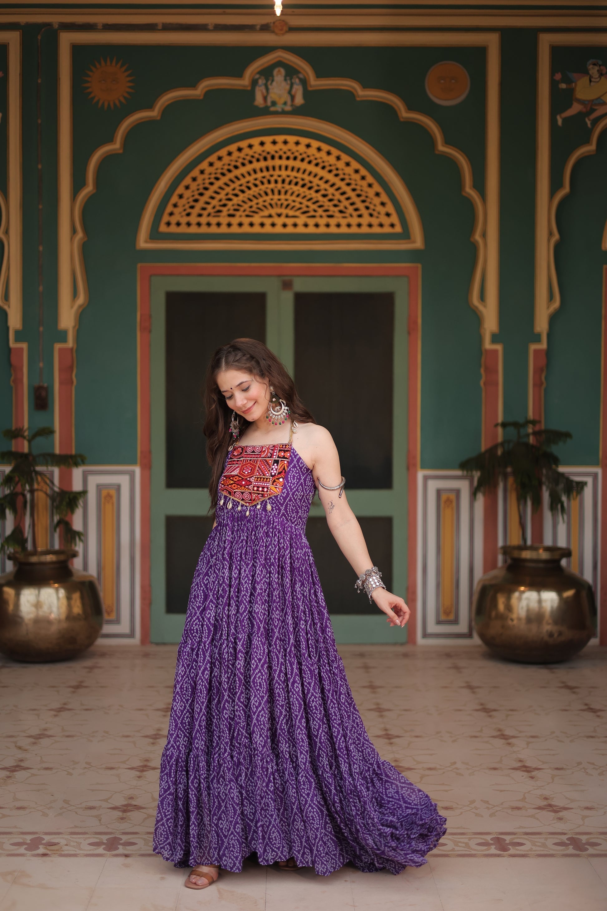 Purple bandhani print georgette Taneesha designer gown