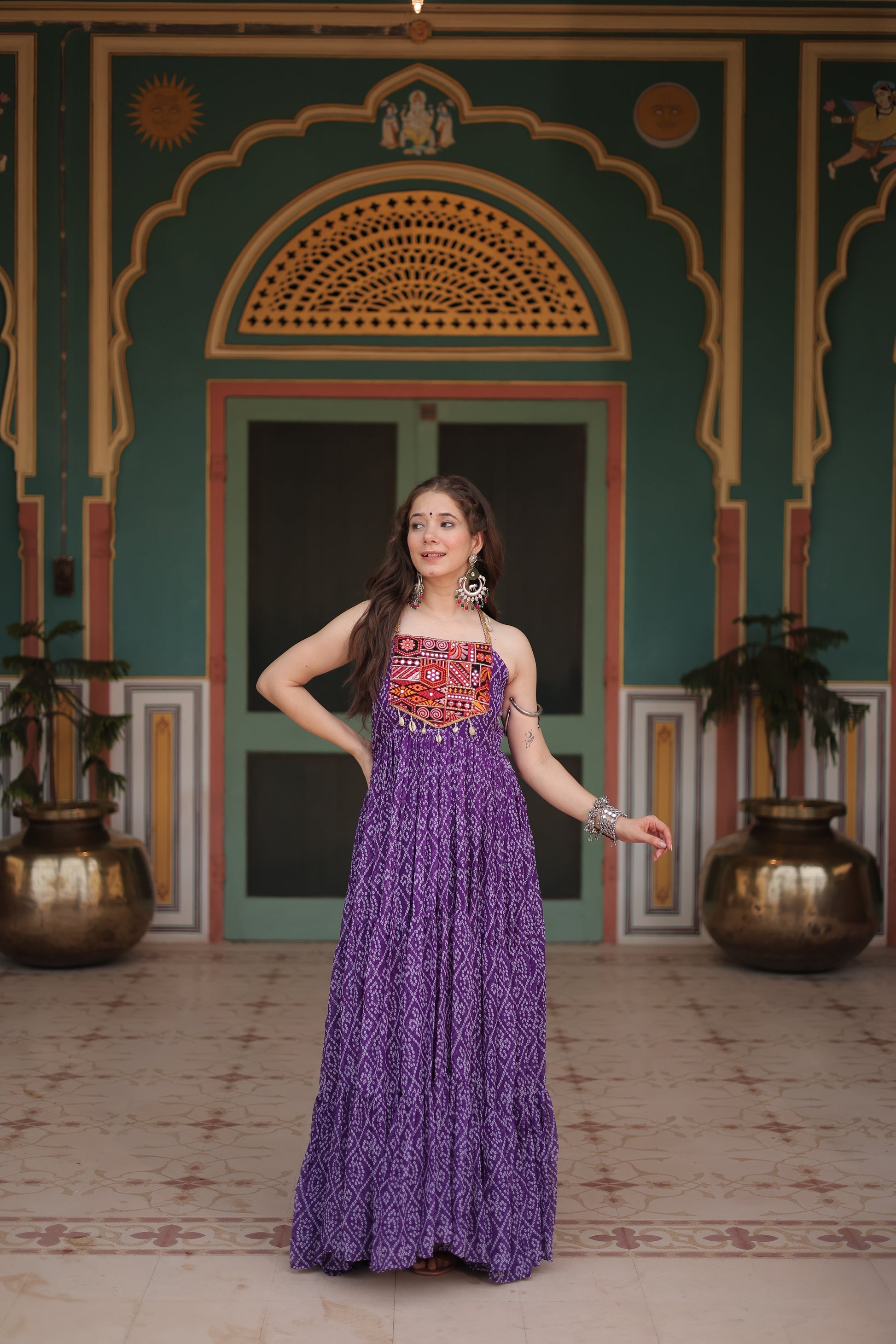 Purple bandhani print georgette Taneesha designer gown