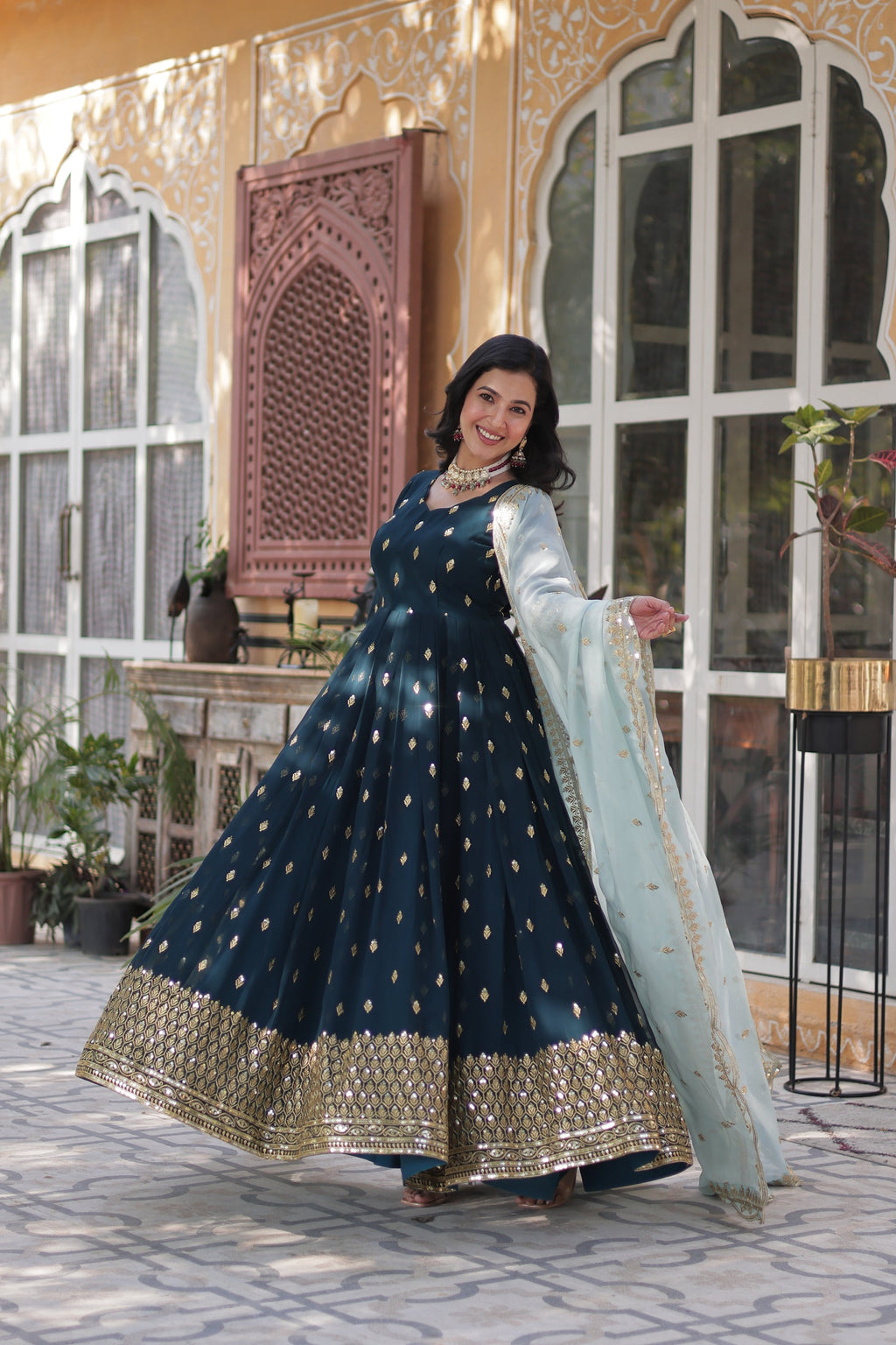 Tanvika Blue Georgette Embroidery Anarkali Gown Set