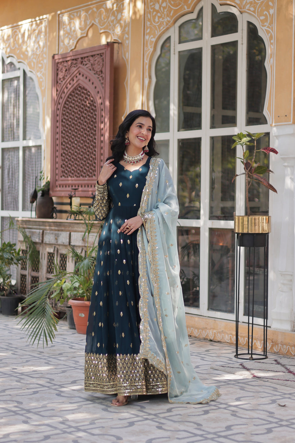 Tanvika Blue Georgette Embroidery Anarkali Gown Set