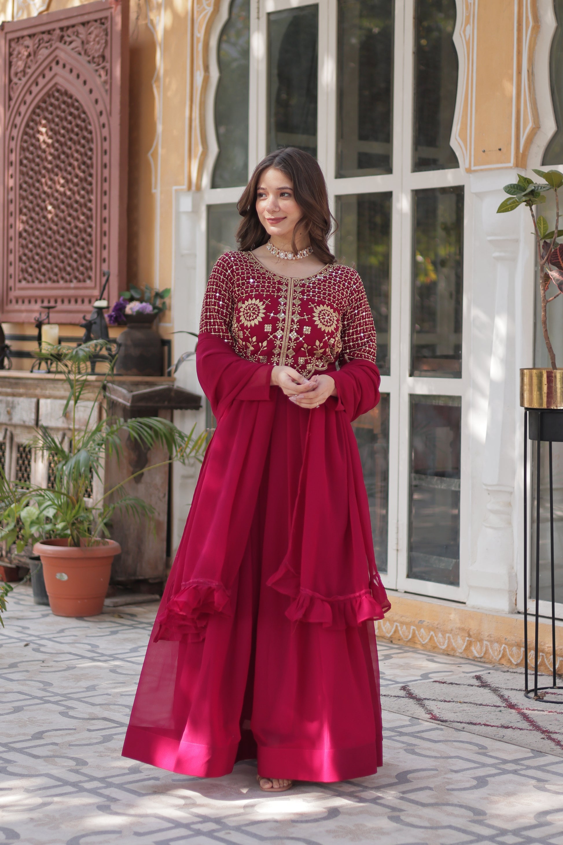 Tarakini Pink Embroidered Anarkali Gown Set