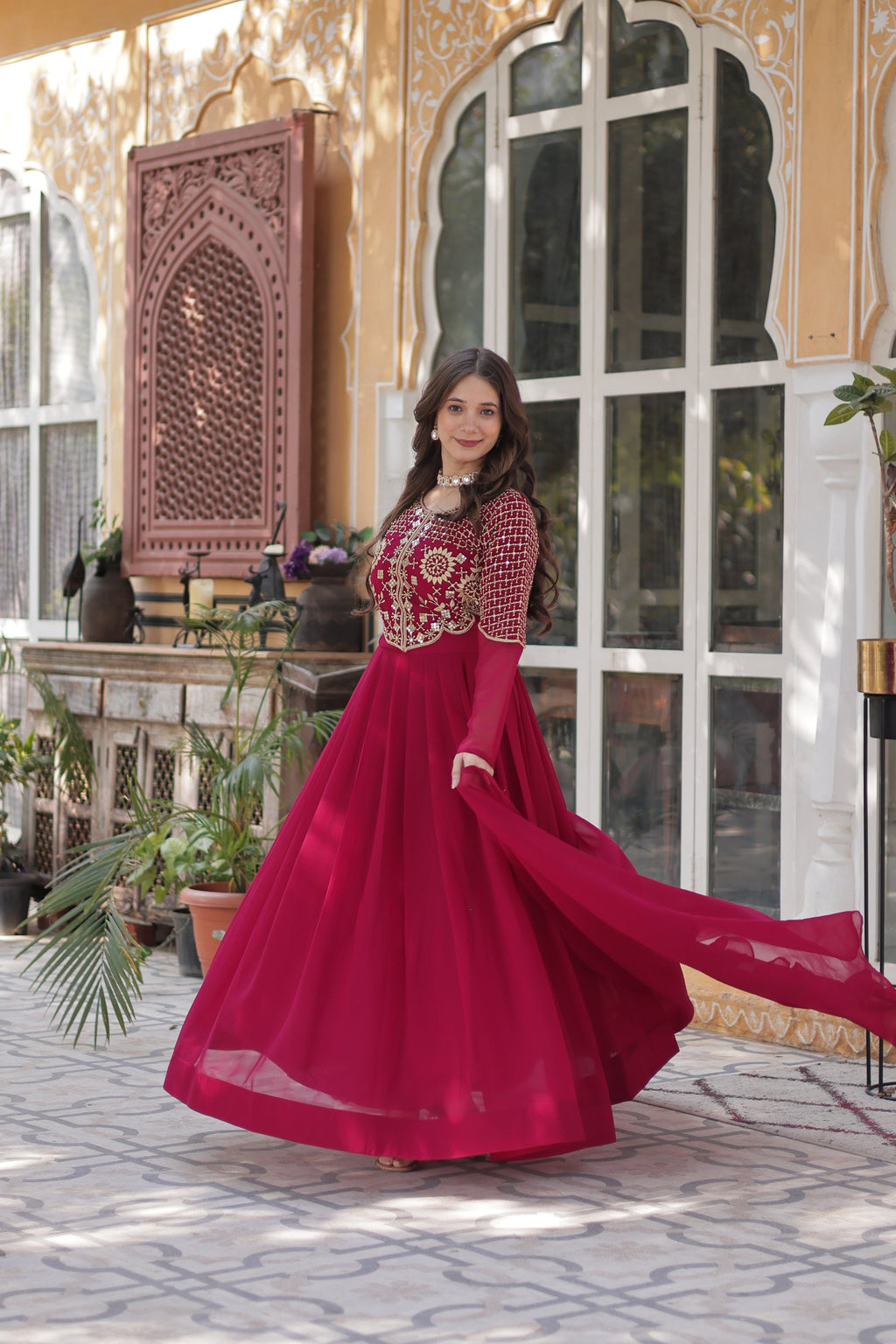 Tarakini Pink Embroidered Anarkali Gown Set