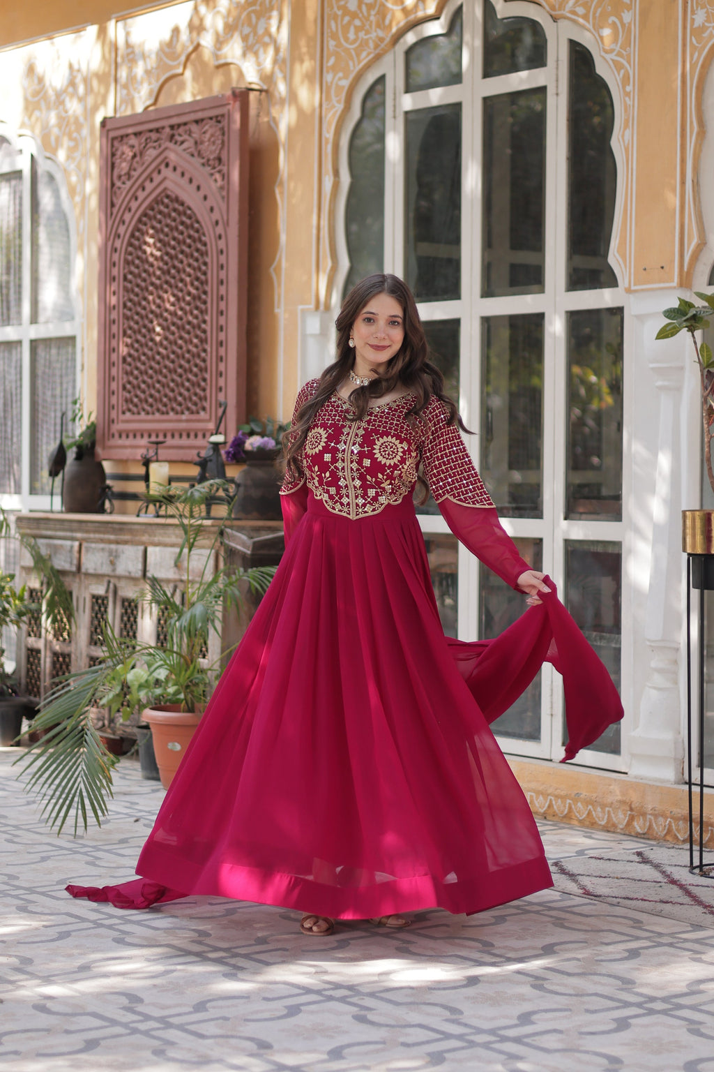 Tarakini Pink Embroidered Anarkali Gown Set