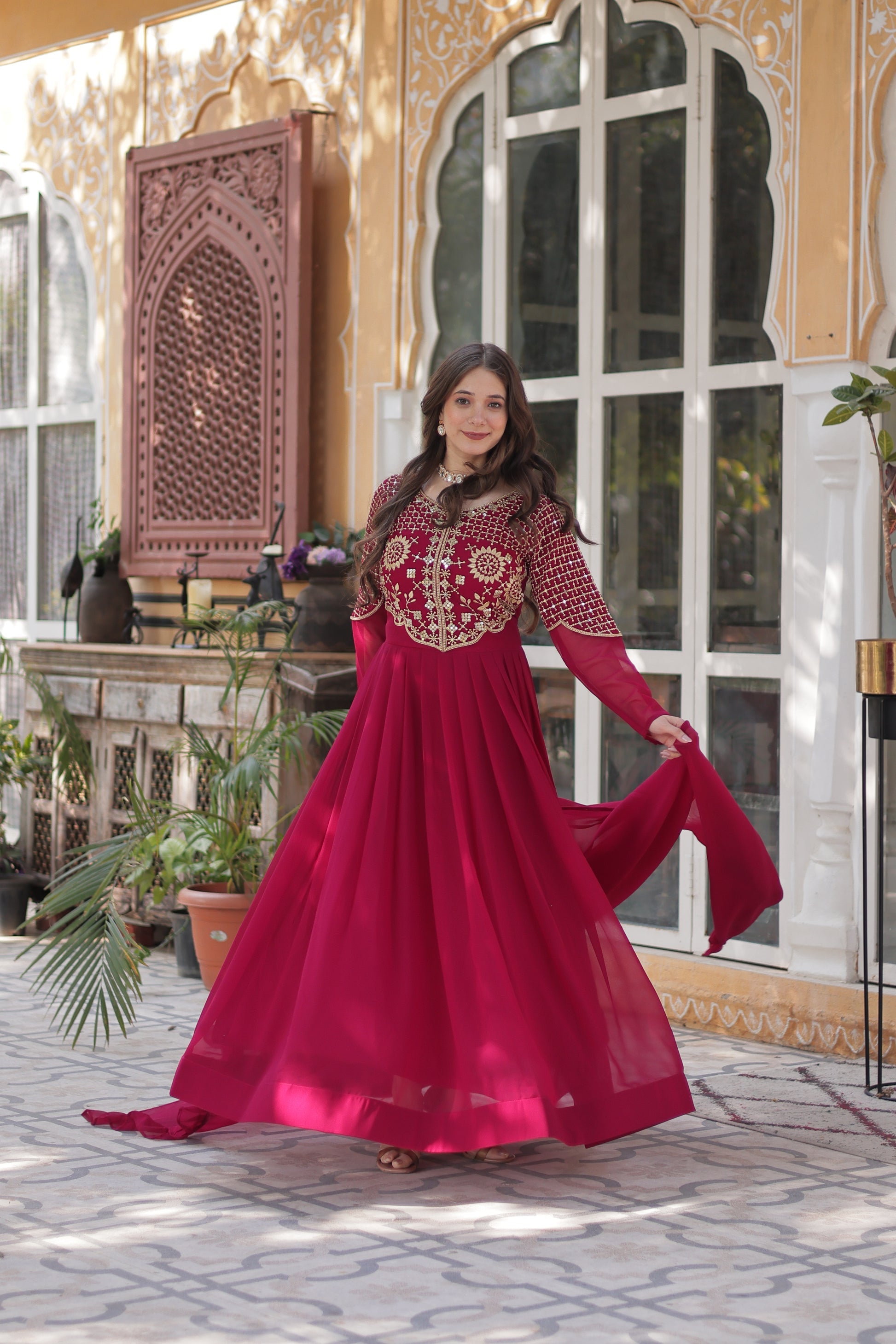 Tarakini Pink Embroidered Anarkali Gown Set