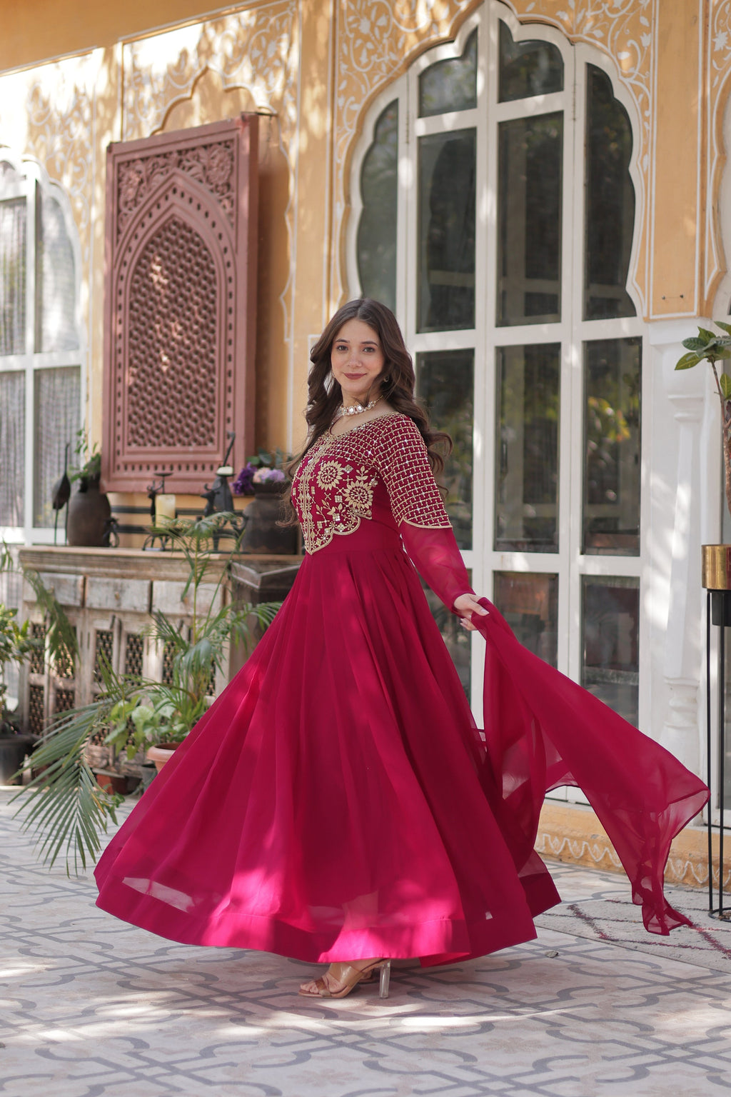 Tarakini Pink Embroidered Anarkali Gown Set