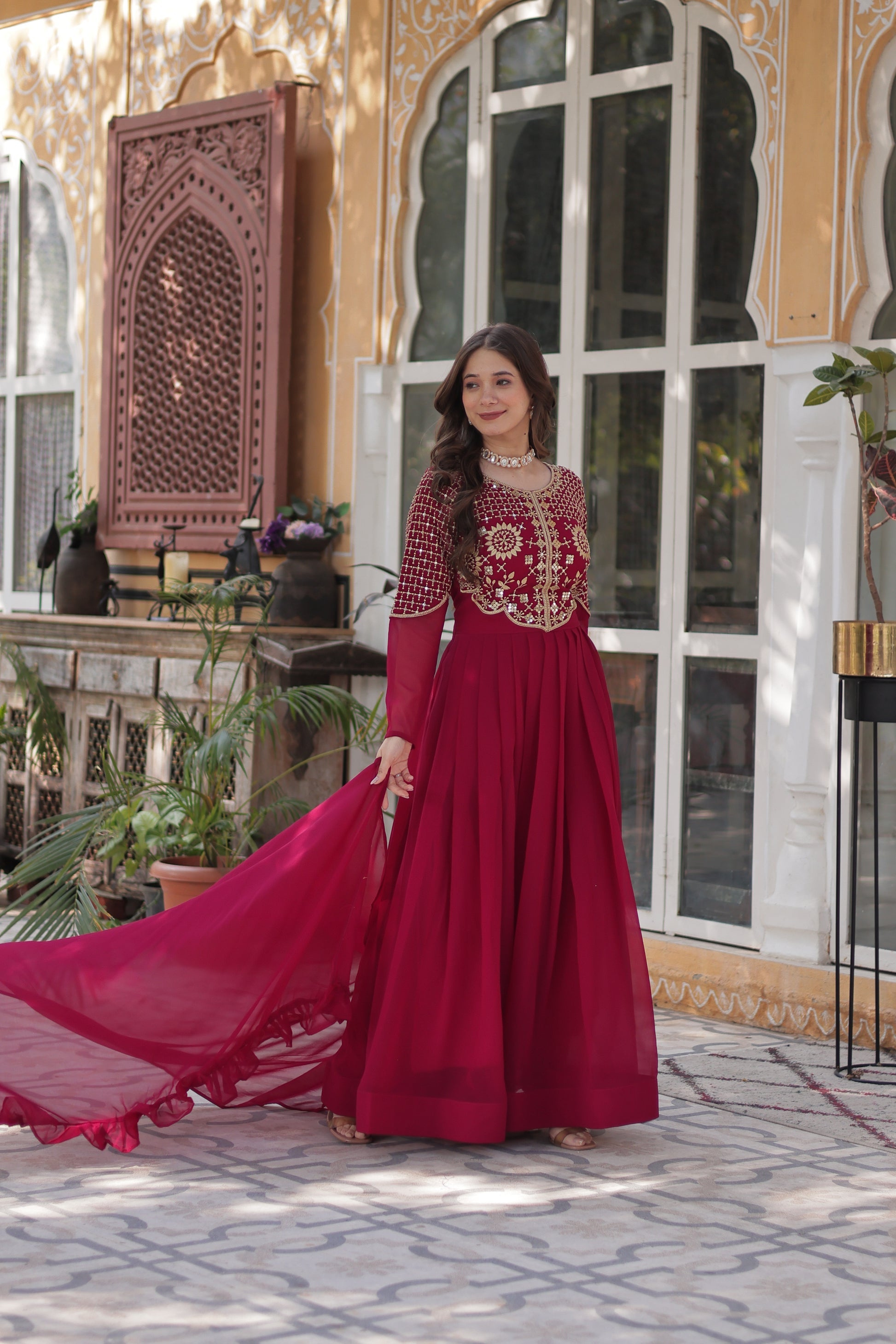 Tarakini Pink Embroidered Anarkali Gown Set