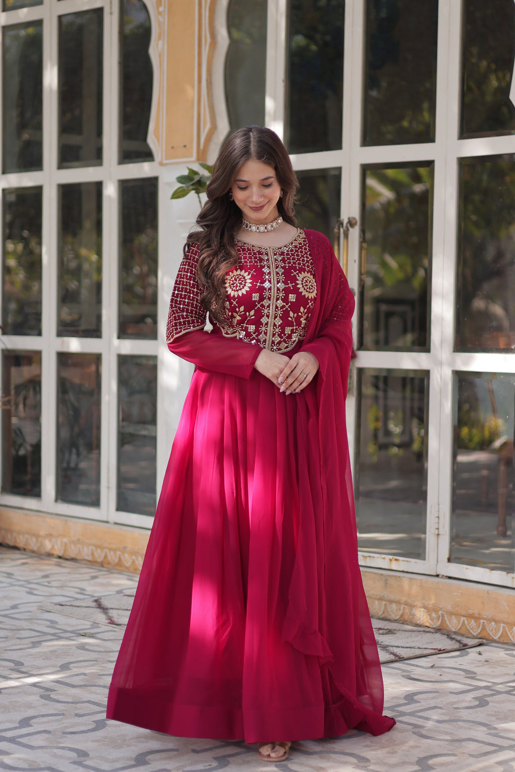 Tarakini Pink Embroidered Anarkali Gown Set