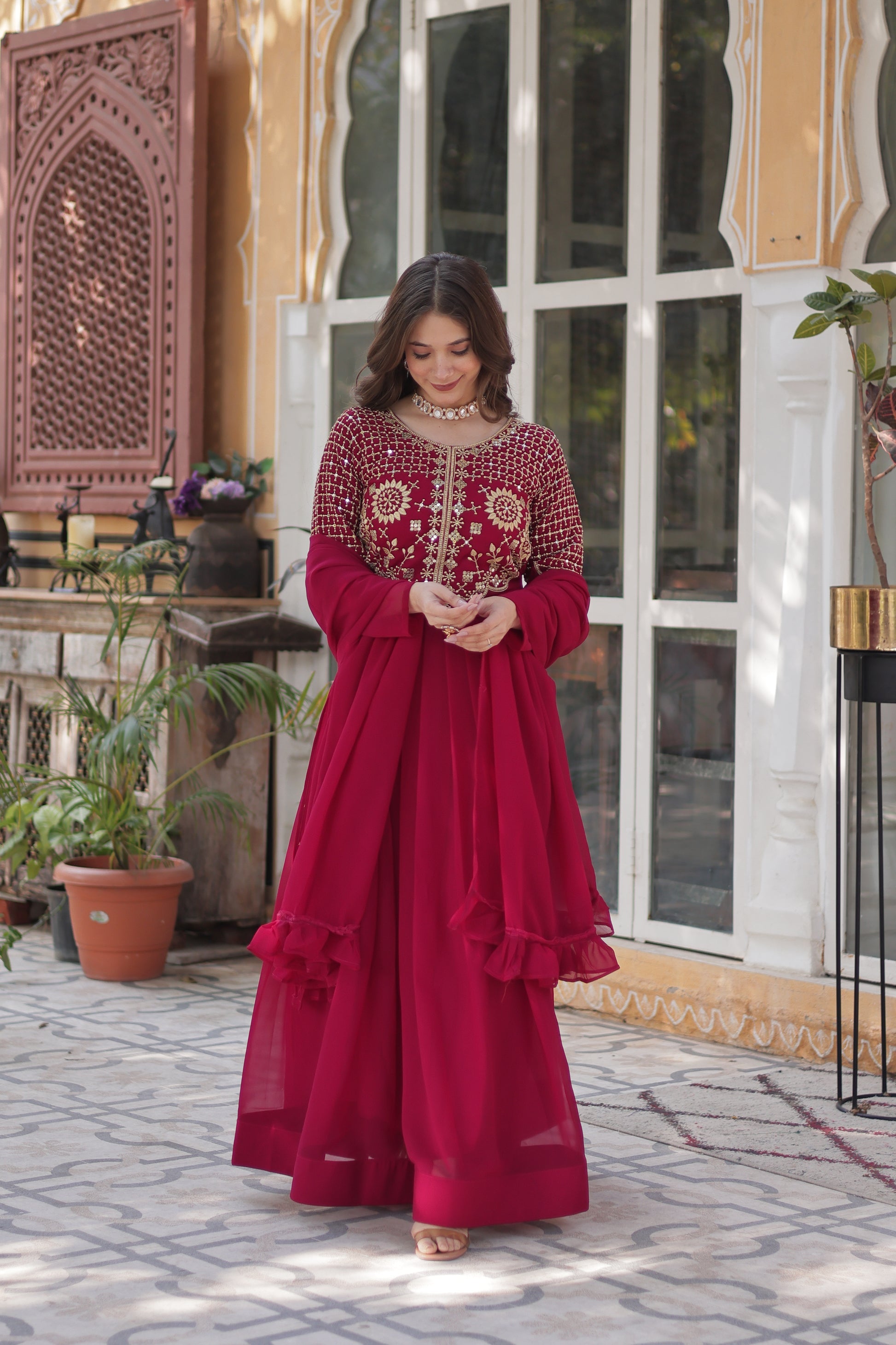 Tarakini Pink Embroidered Anarkali Gown Set