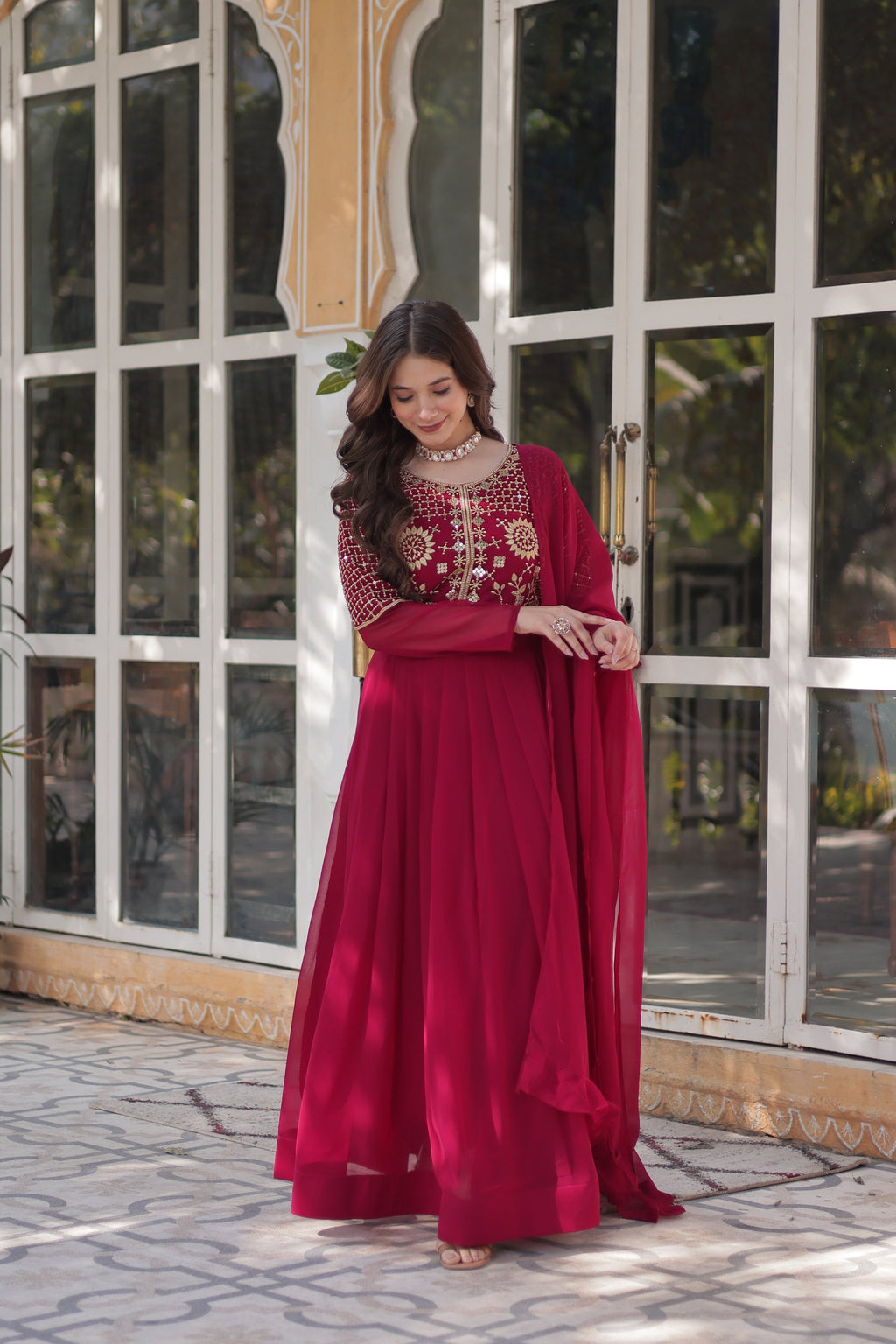 Tarakini Pink Embroidered Anarkali Gown Set