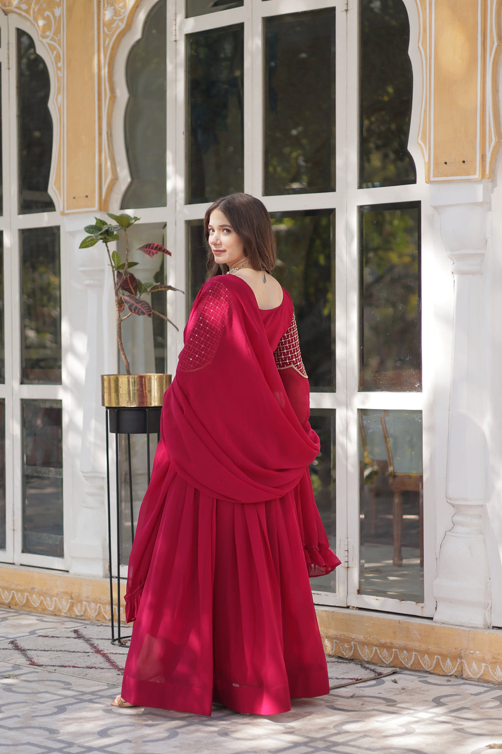 Tarakini Pink Embroidered Anarkali Gown Set