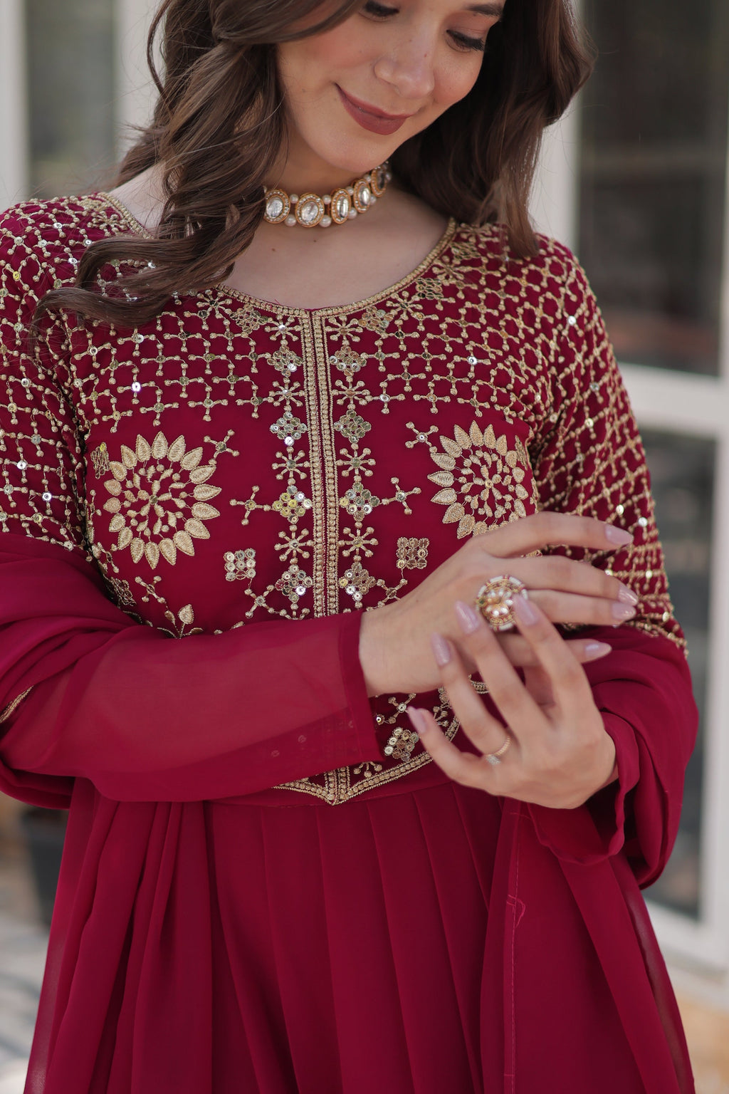 Tarakini Pink Embroidered Anarkali Gown Set