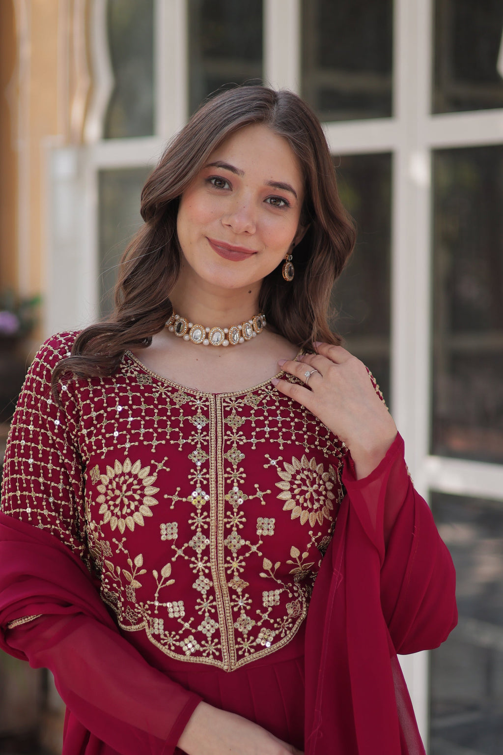 Tarakini Pink Embroidered Anarkali Gown Set