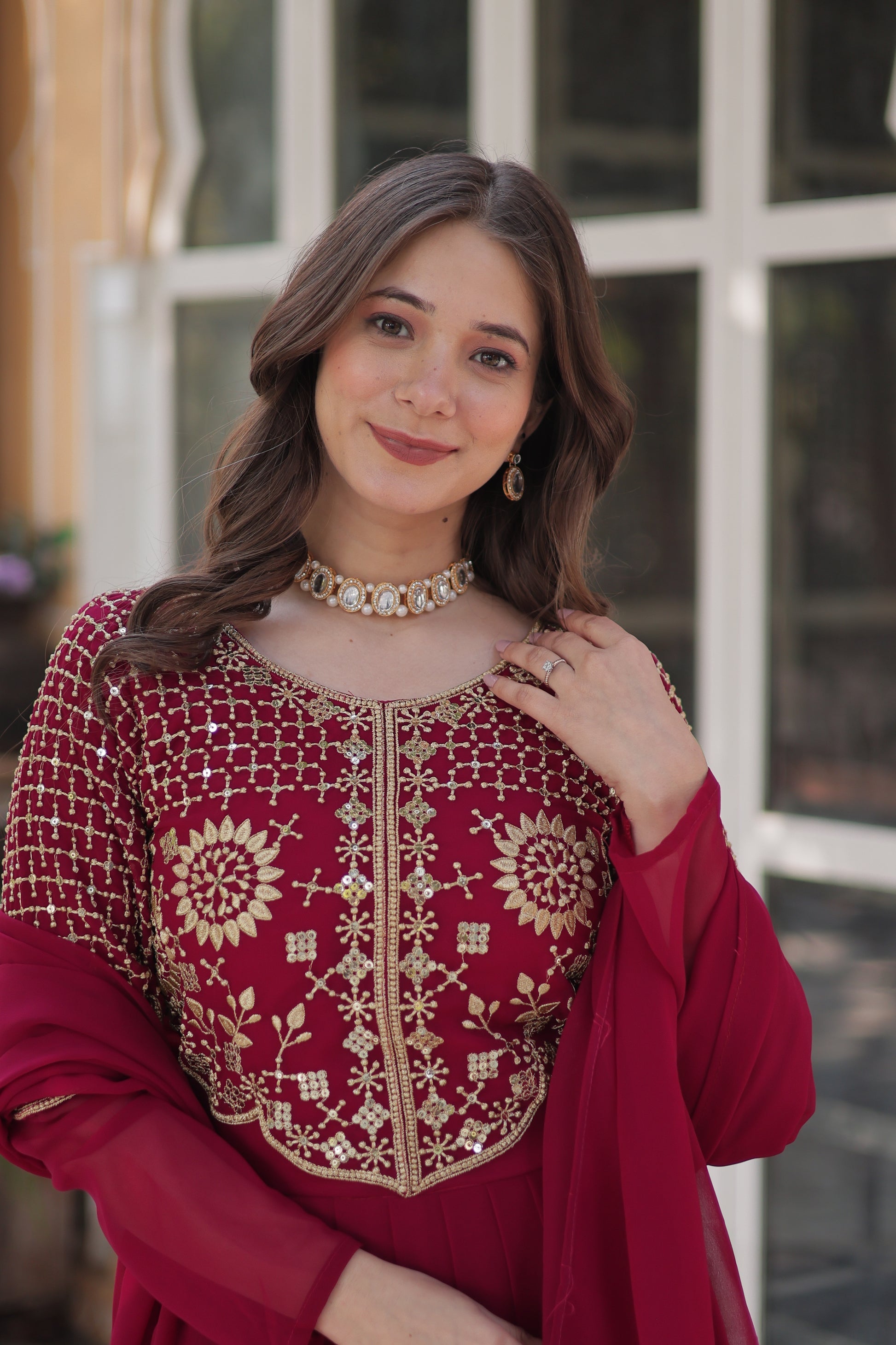 Tarakini Pink Embroidered Anarkali Gown Set