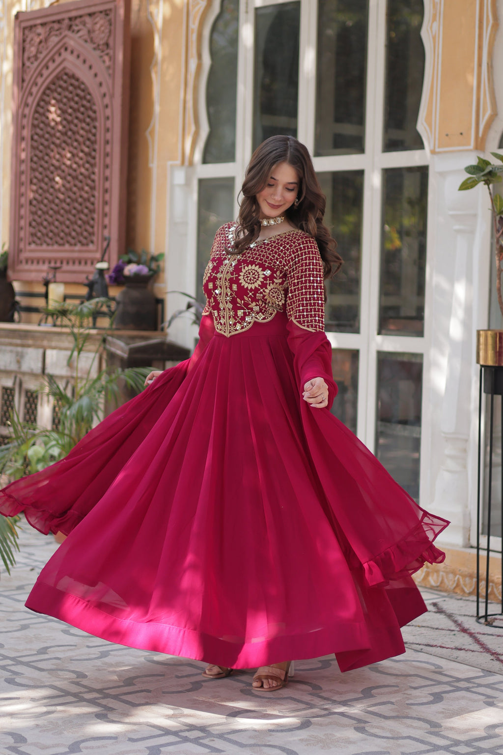 Tarakini Pink Embroidered Anarkali Gown Set