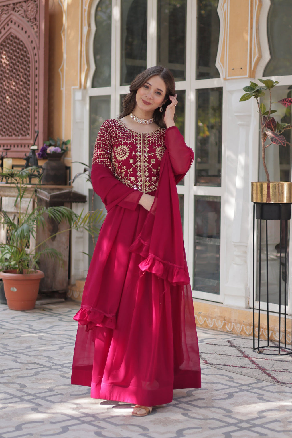Tarakini Pink Embroidered Anarkali Gown Set