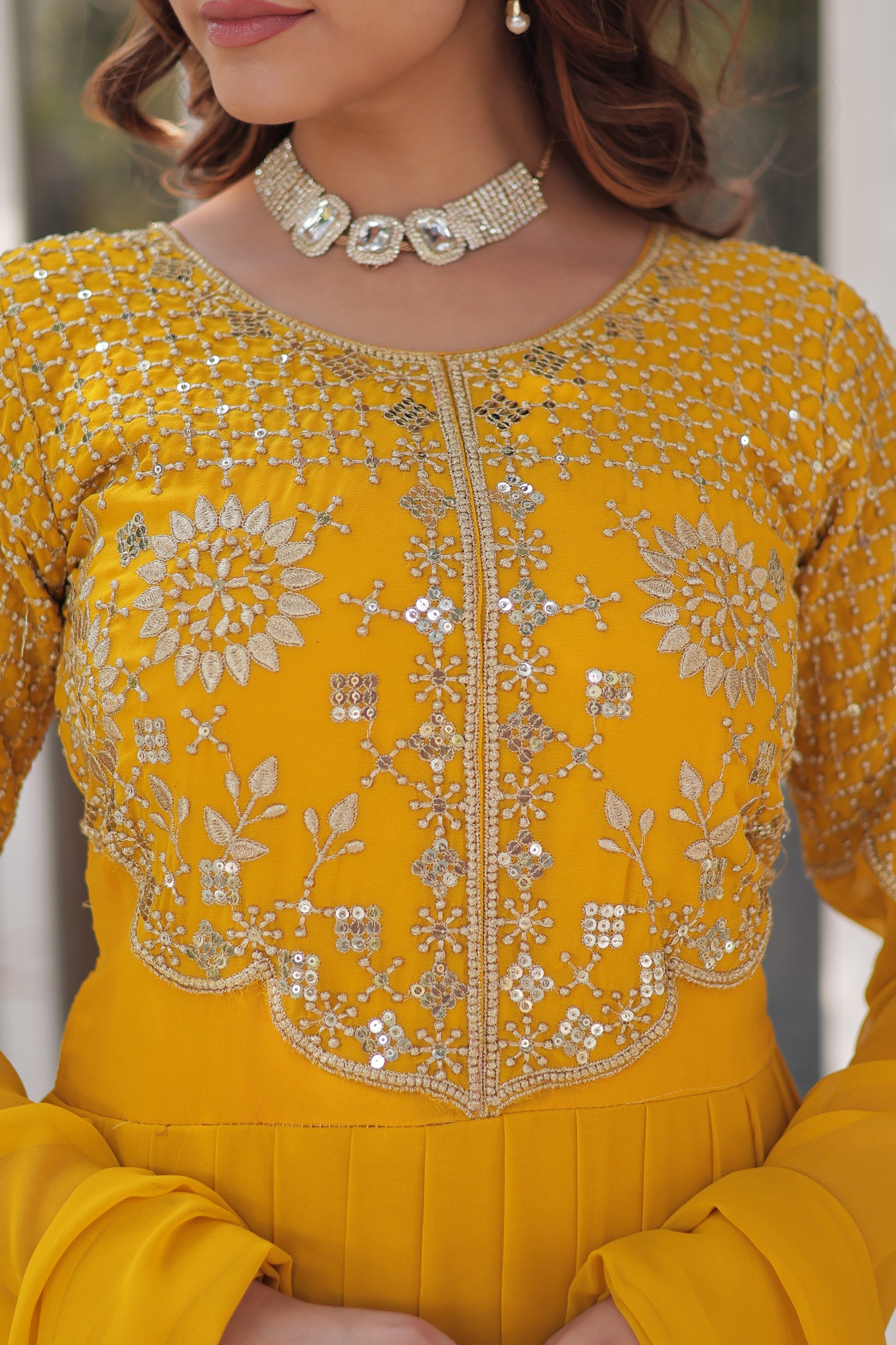 Tarakini Yellow Embroidered Anarkali Gown Set