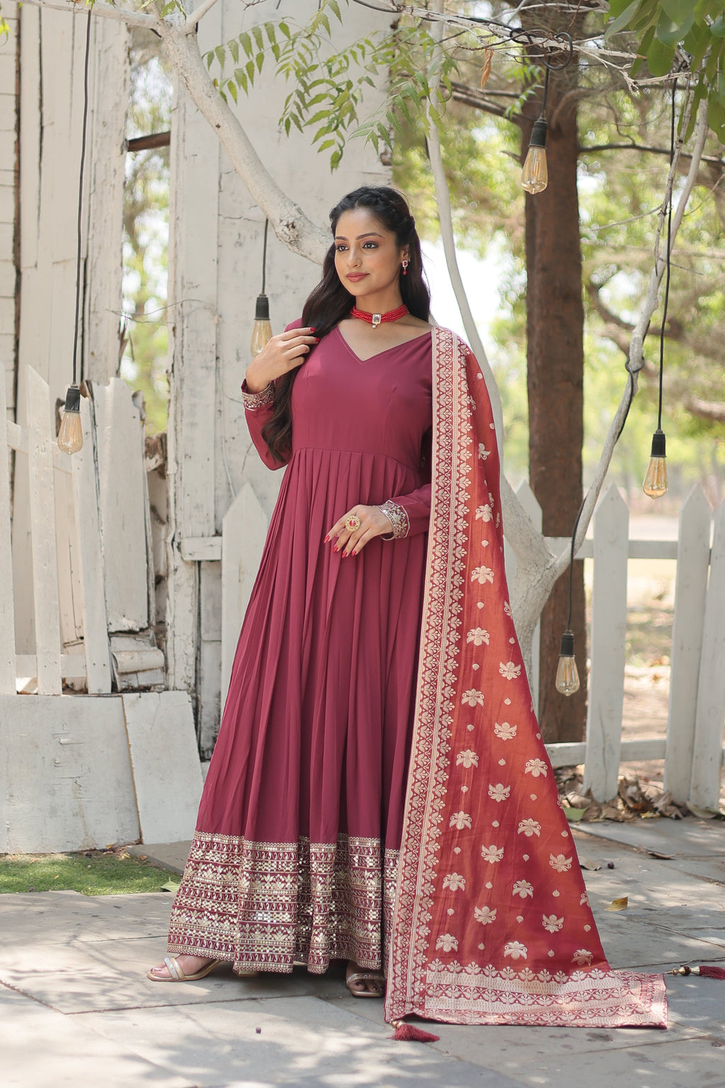 Dark pink georgette Tiya designer Anarkali gown