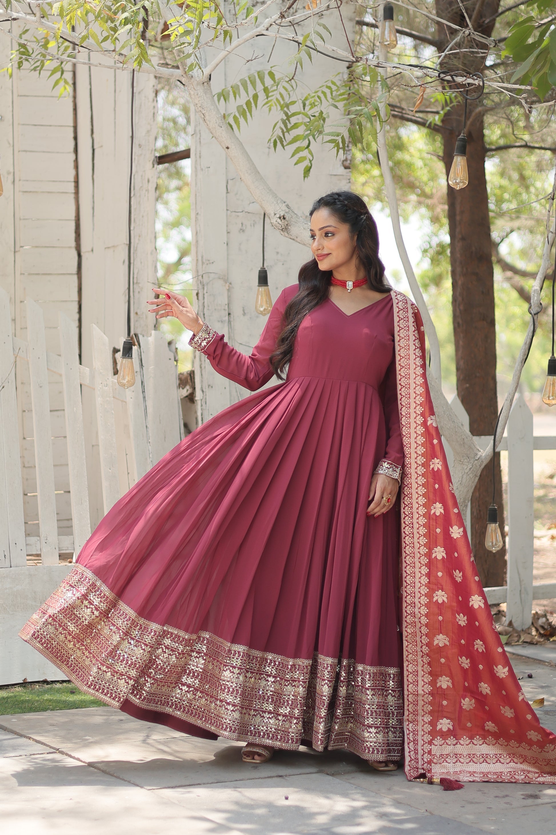 Dark pink georgette Tiya designer Anarkali gown