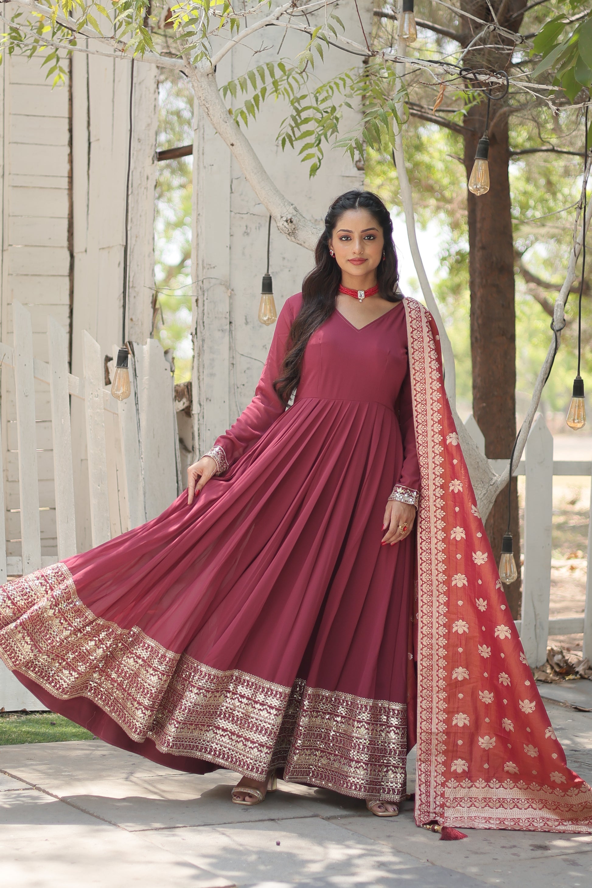 Dark pink georgette Tiya designer Anarkali gown