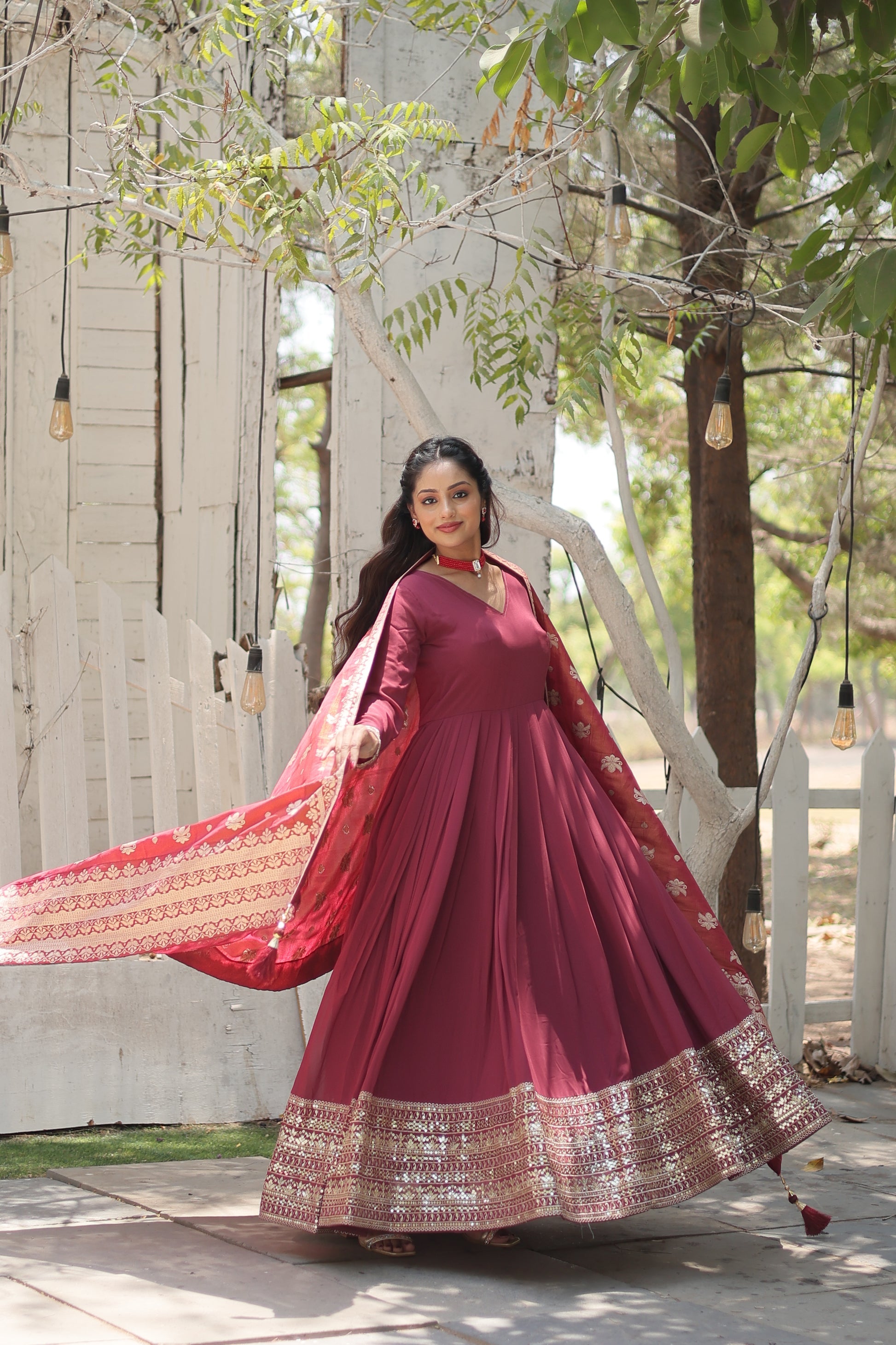 Dark pink georgette Tiya designer Anarkali gown