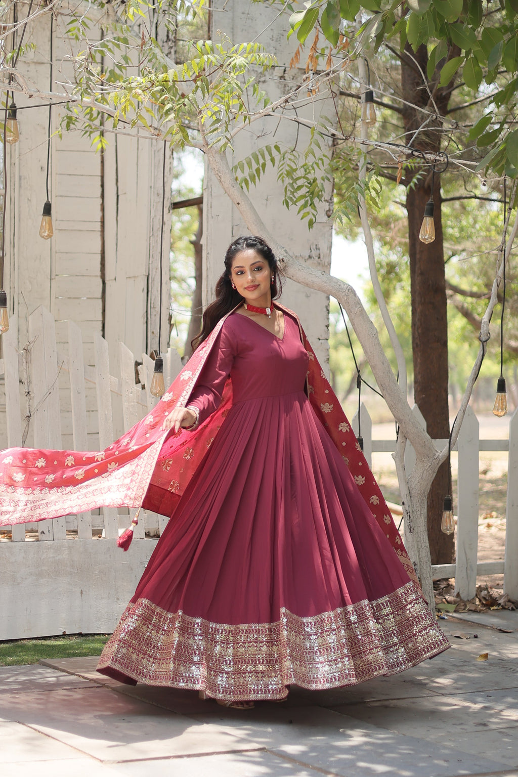 Dark pink georgette Tiya designer Anarkali gown