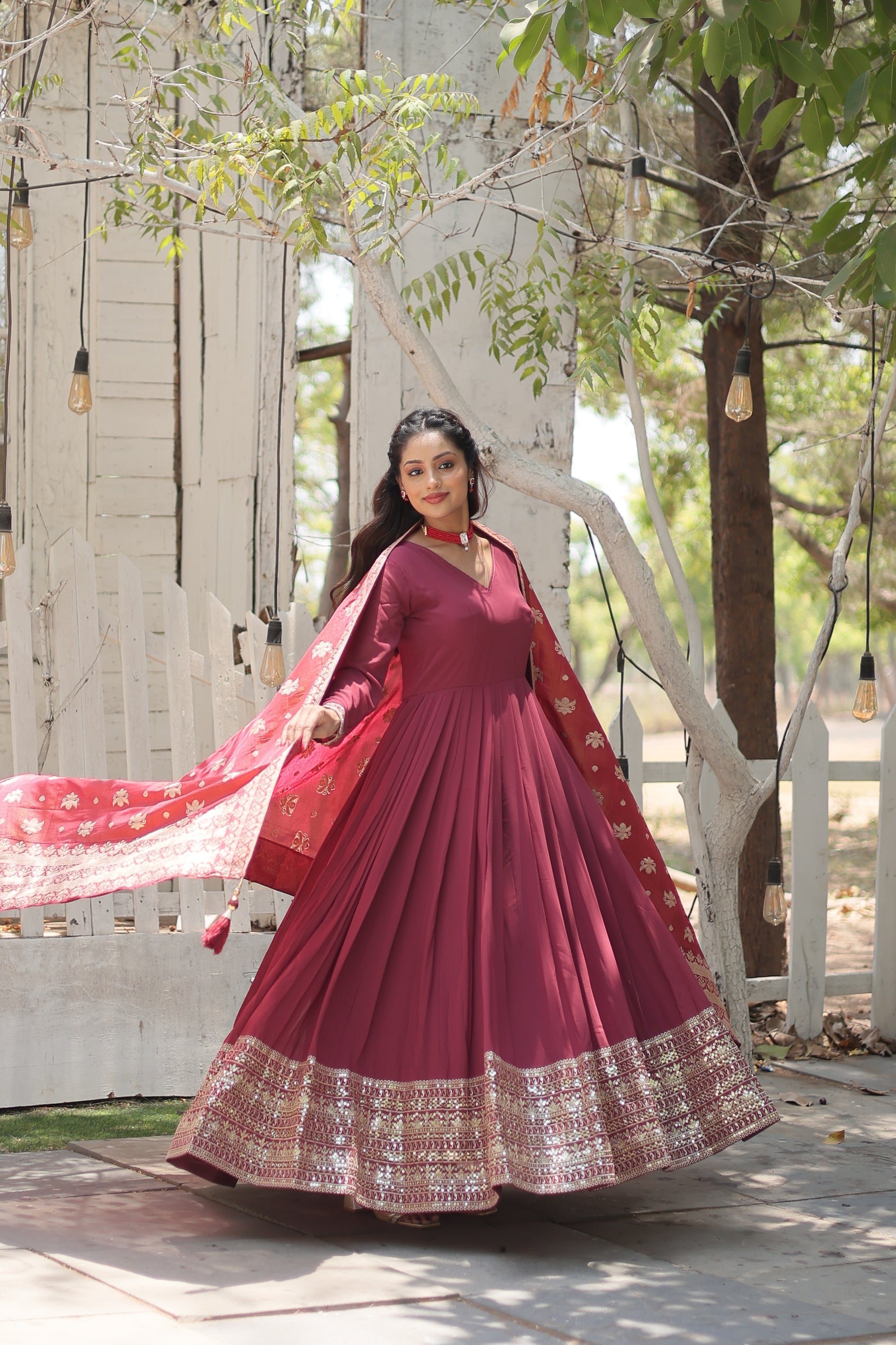 Dark pink georgette Tiya designer Anarkali gown