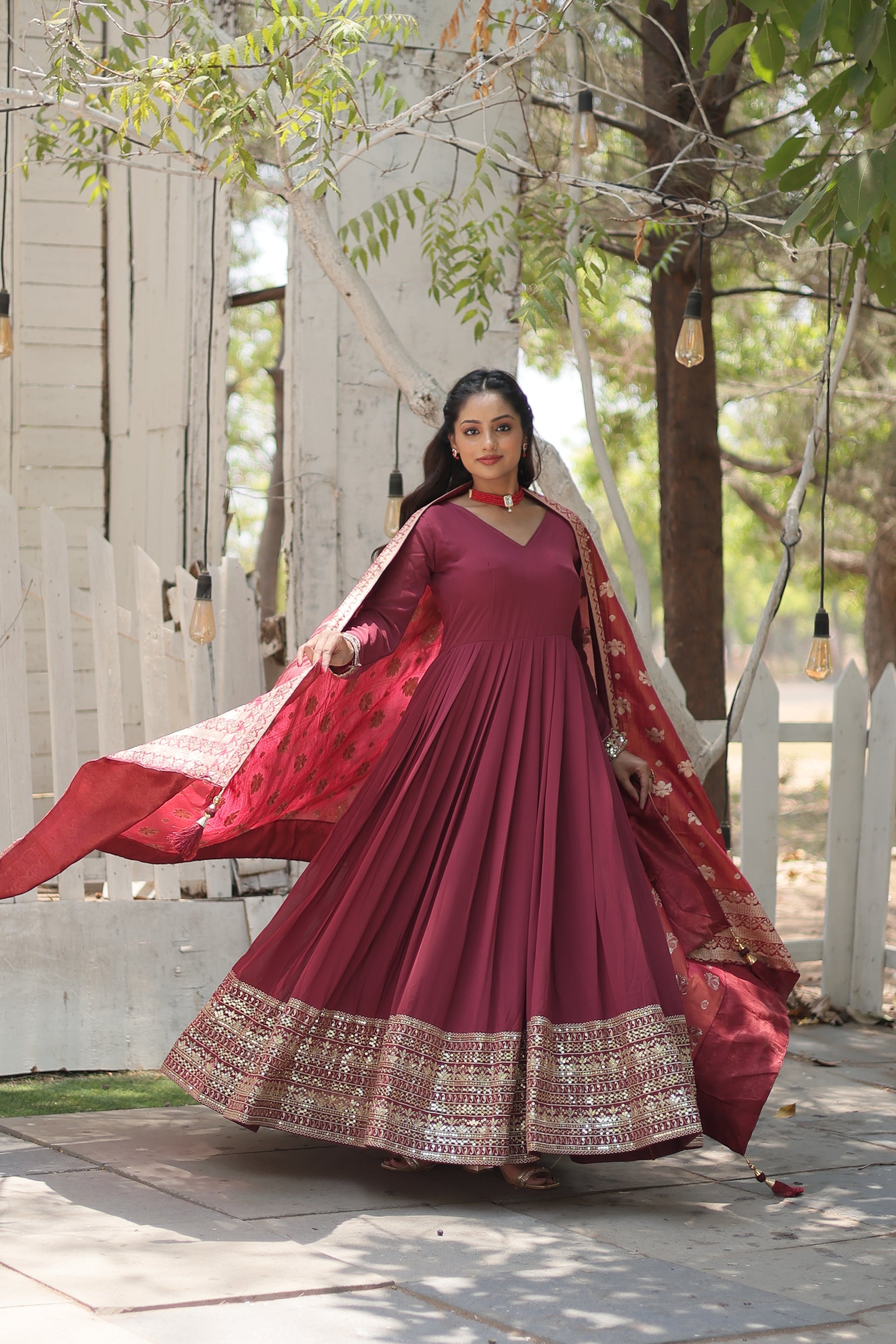 Dark pink georgette Tiya designer Anarkali gown