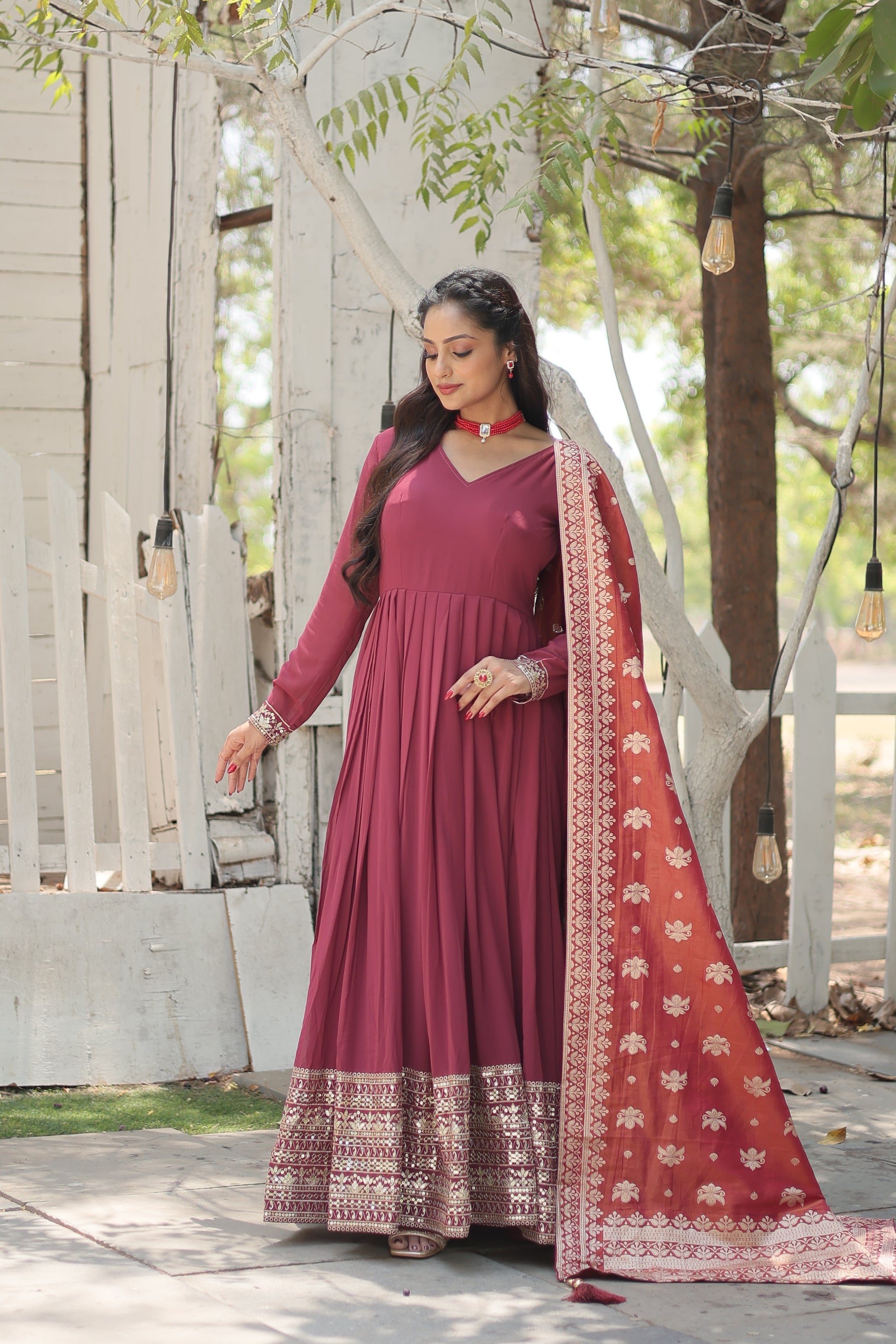 Dark pink georgette Tiya designer Anarkali gown