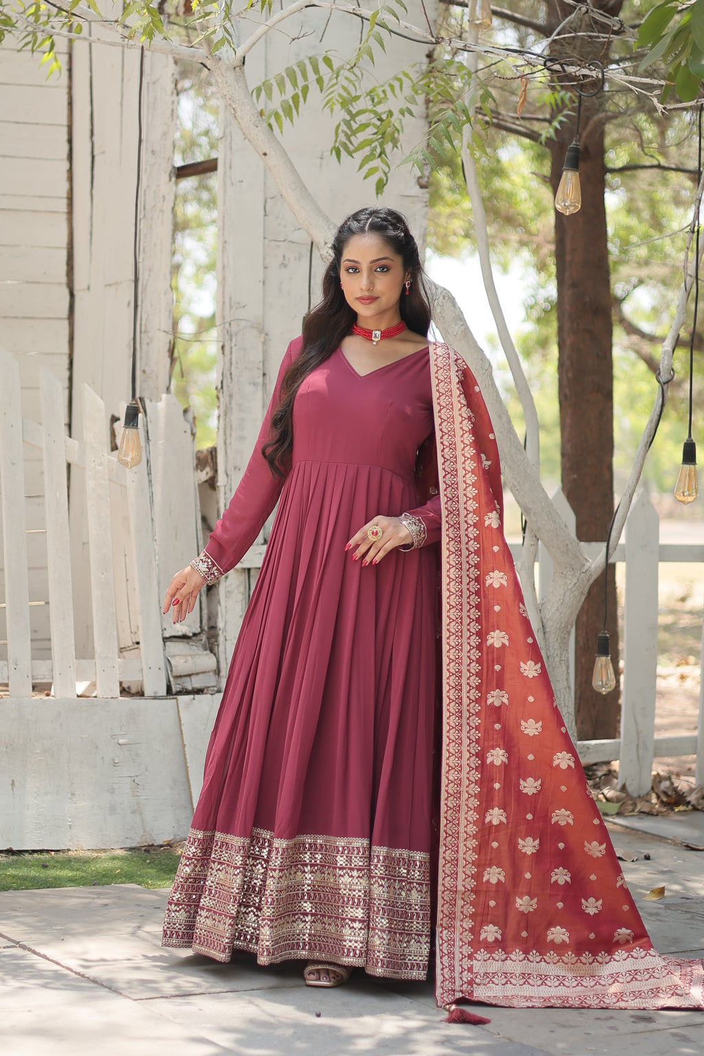 Dark pink georgette Tiya designer Anarkali gown