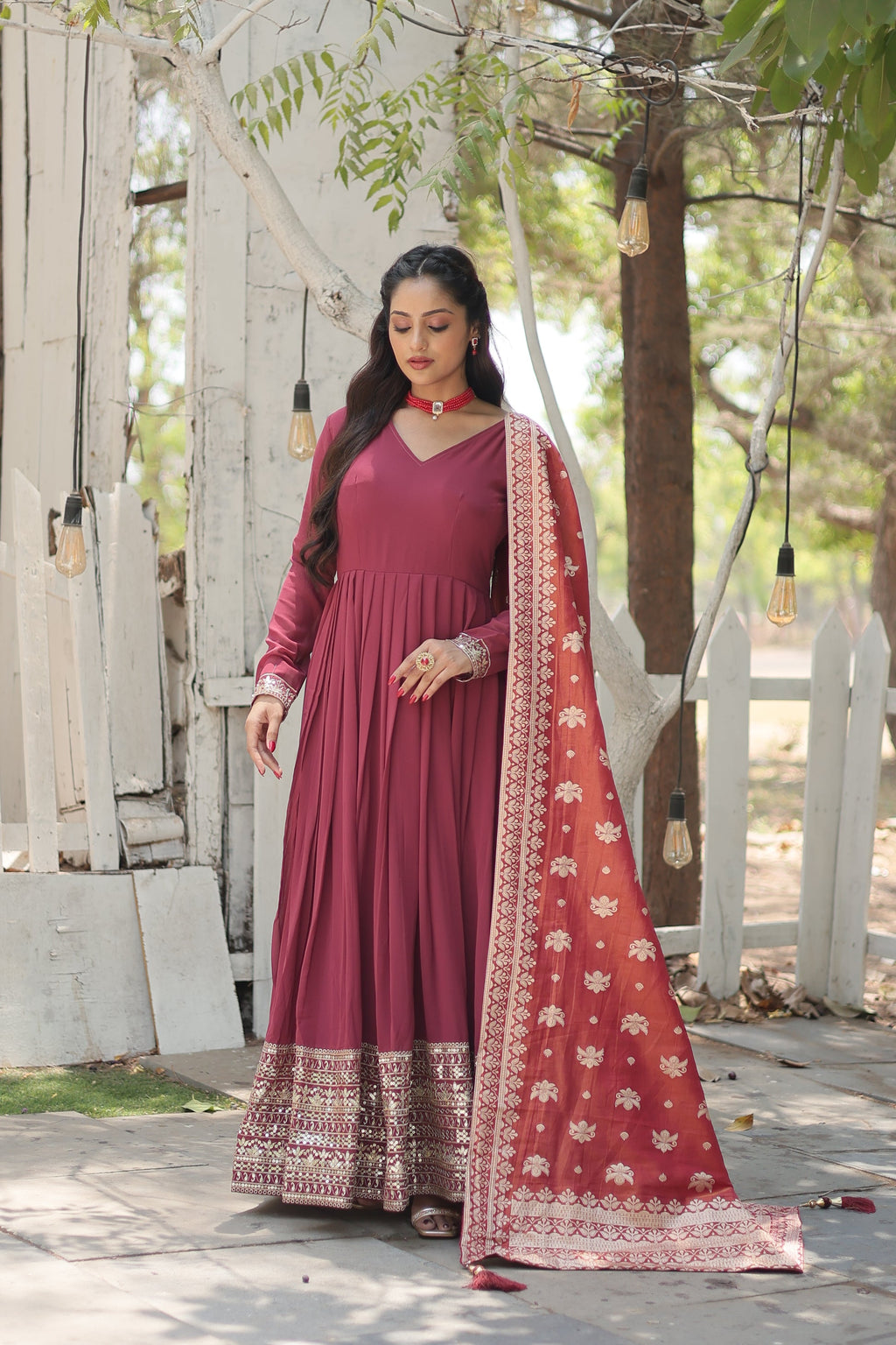 Dark pink georgette Tiya designer Anarkali gown