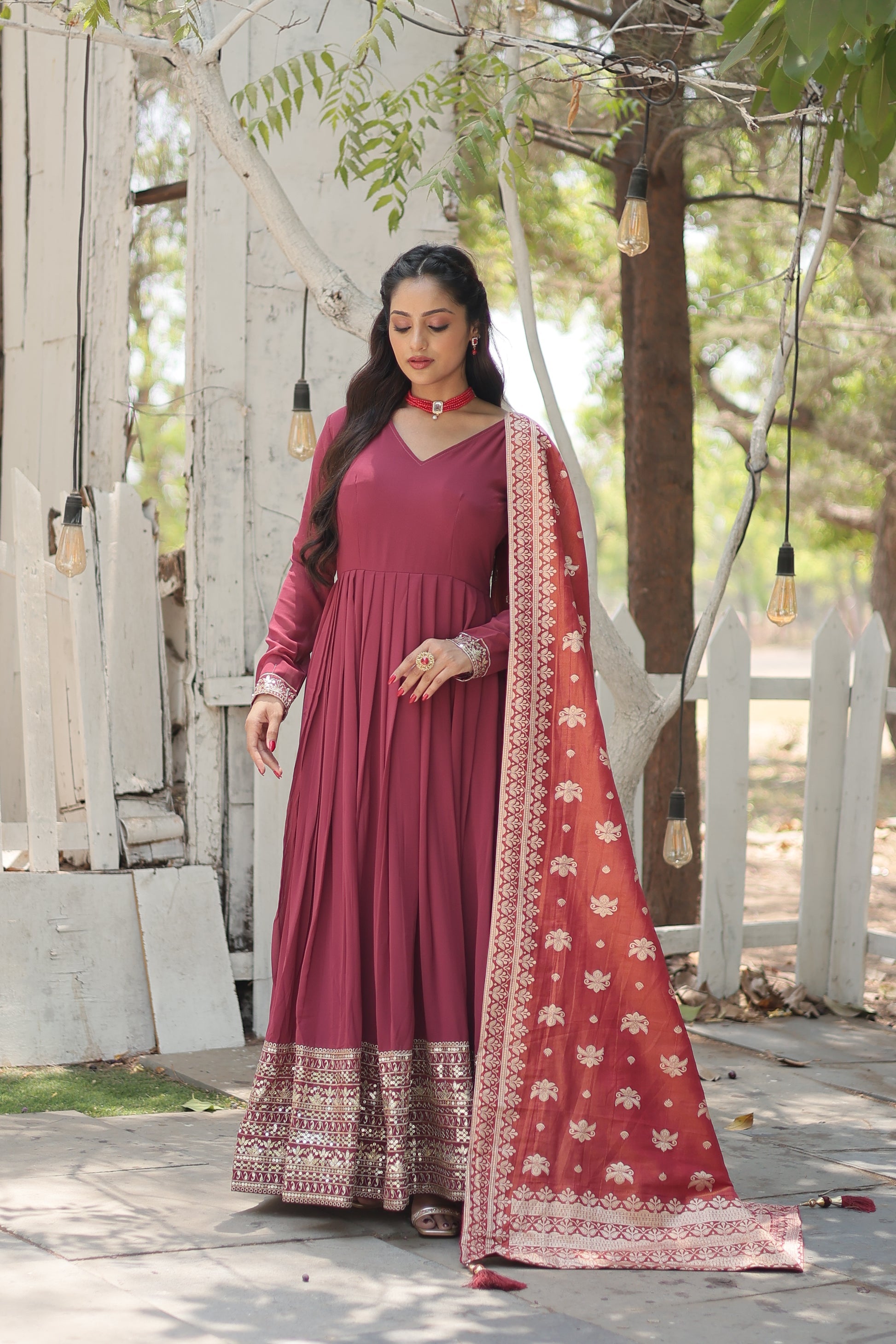 Dark pink georgette Tiya designer Anarkali gown