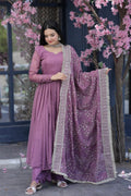 Swarna pink tebby silk anarkali suit set