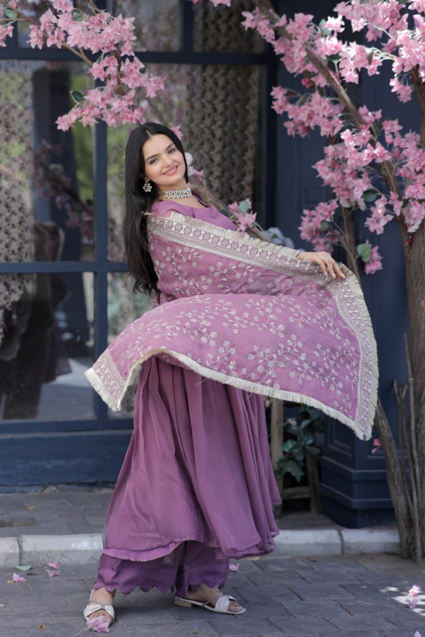 Swarna Pink Tebby Silk Anarkali Suit Set