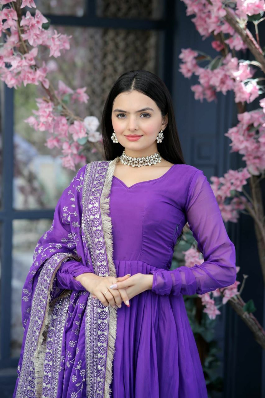 Swarna purple tebby silk anarkali suit set