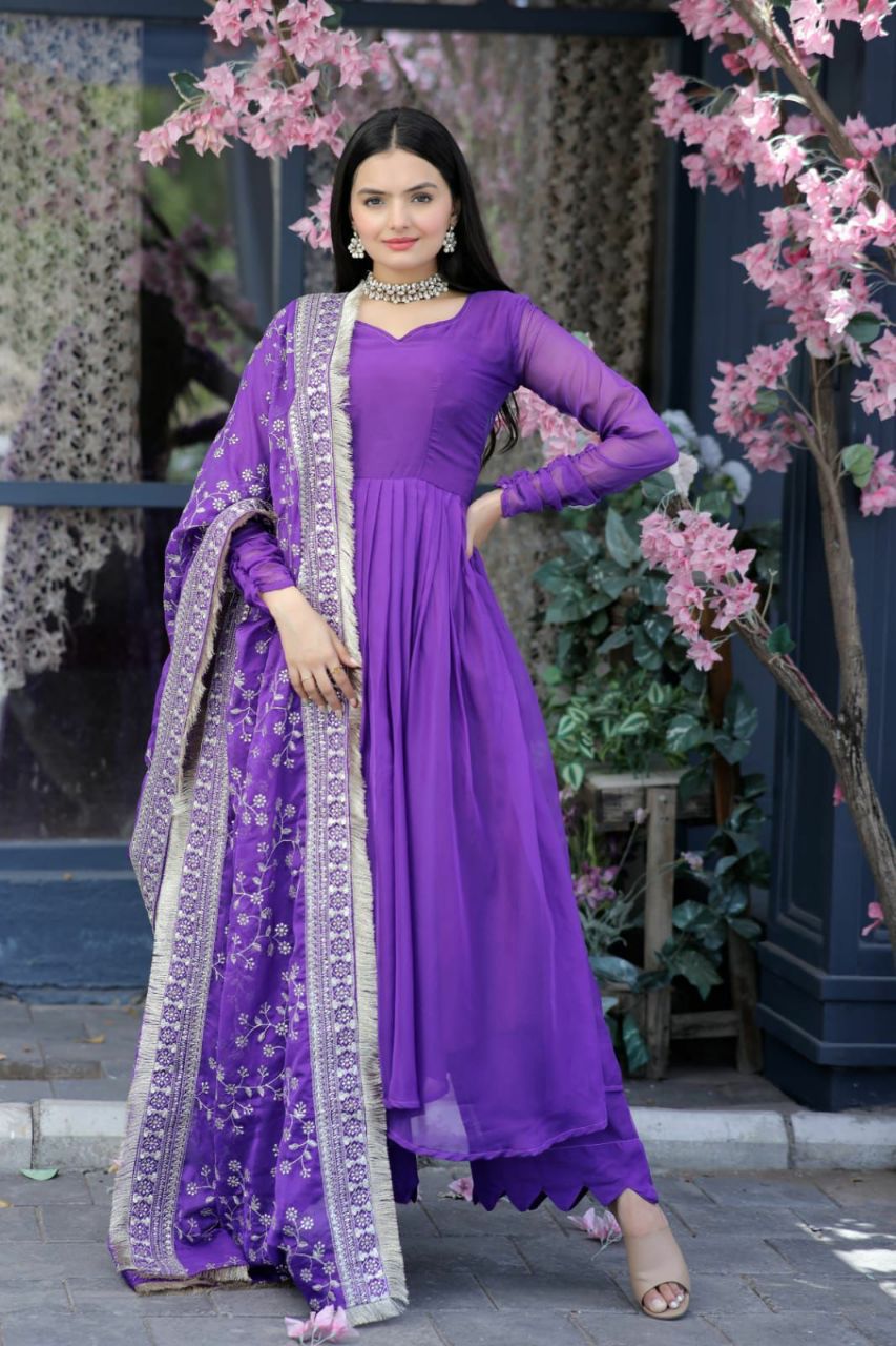 Swarna purple tebby silk anarkali suit set