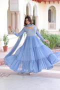 Mita Sky Blue Color Faux Georgette Sequins Zari Embroidered Gown with Dupatta