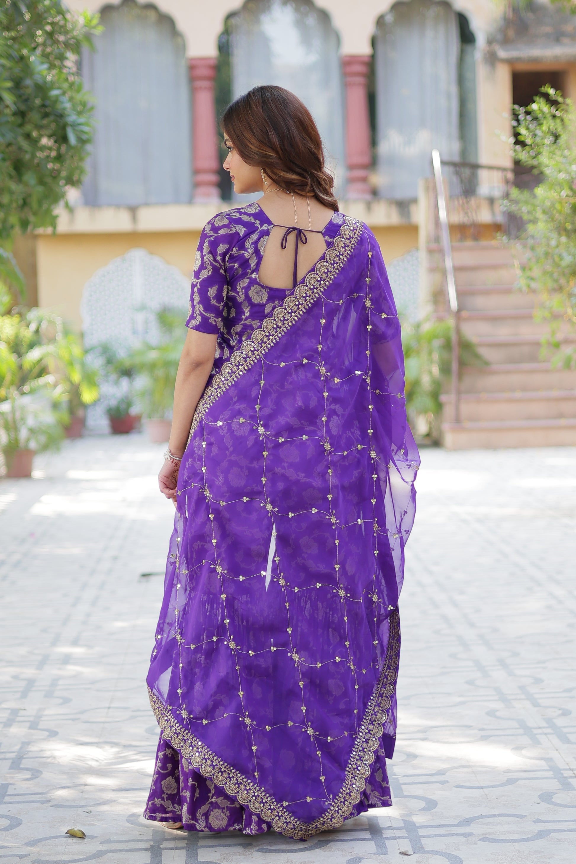 Triya Purple Viscose Georgette Jacquard Kurti Gharara Set