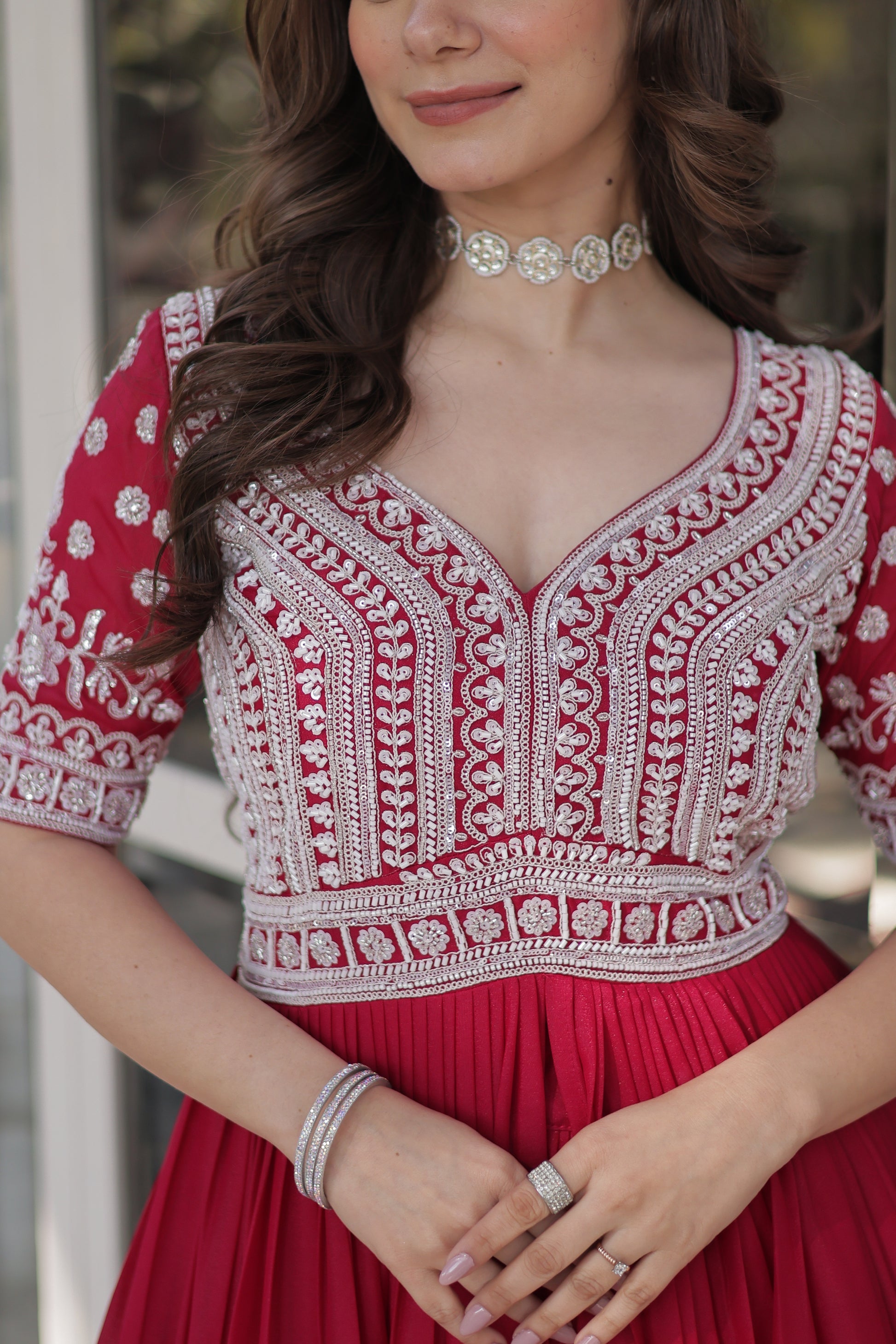 Umaira pink Indo-western embroidered kurti lehenga set for women featuring slit-cut long kurti with sequins, beads, and threadwork on star georgette fabric, paired with stitched lehenga and latkan detailing – ideal for weddings, festive functions, sangeet, and modern ethnic occasions.