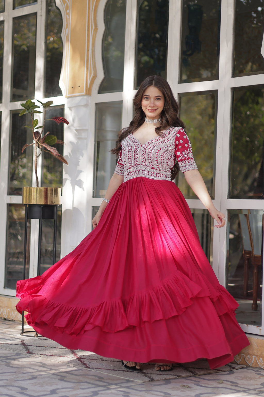 Umaira pink Indo-western embroidered kurti lehenga set for women featuring slit-cut long kurti with sequins, beads, and threadwork on star georgette fabric, paired with stitched lehenga and latkan detailing – ideal for weddings, festive functions, sangeet, and modern ethnic occasions.