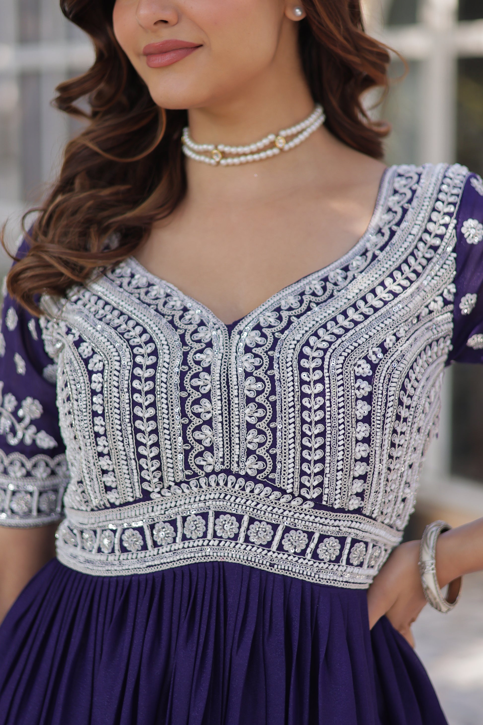 Umaira Purple Indo-Western Embroidered Kurti Lehenga