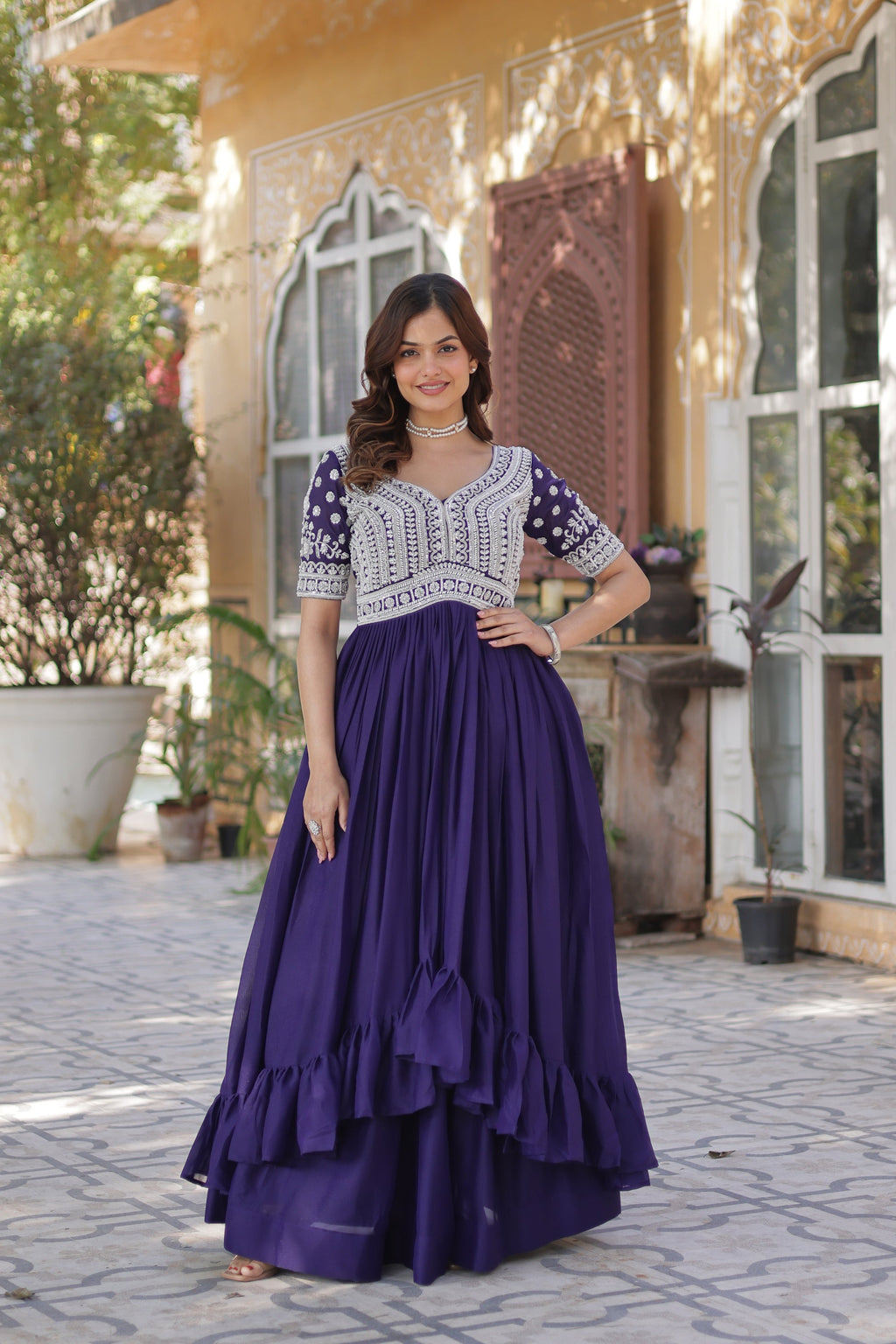 Umaira Purple Indo-Western Embroidered Kurti Lehenga