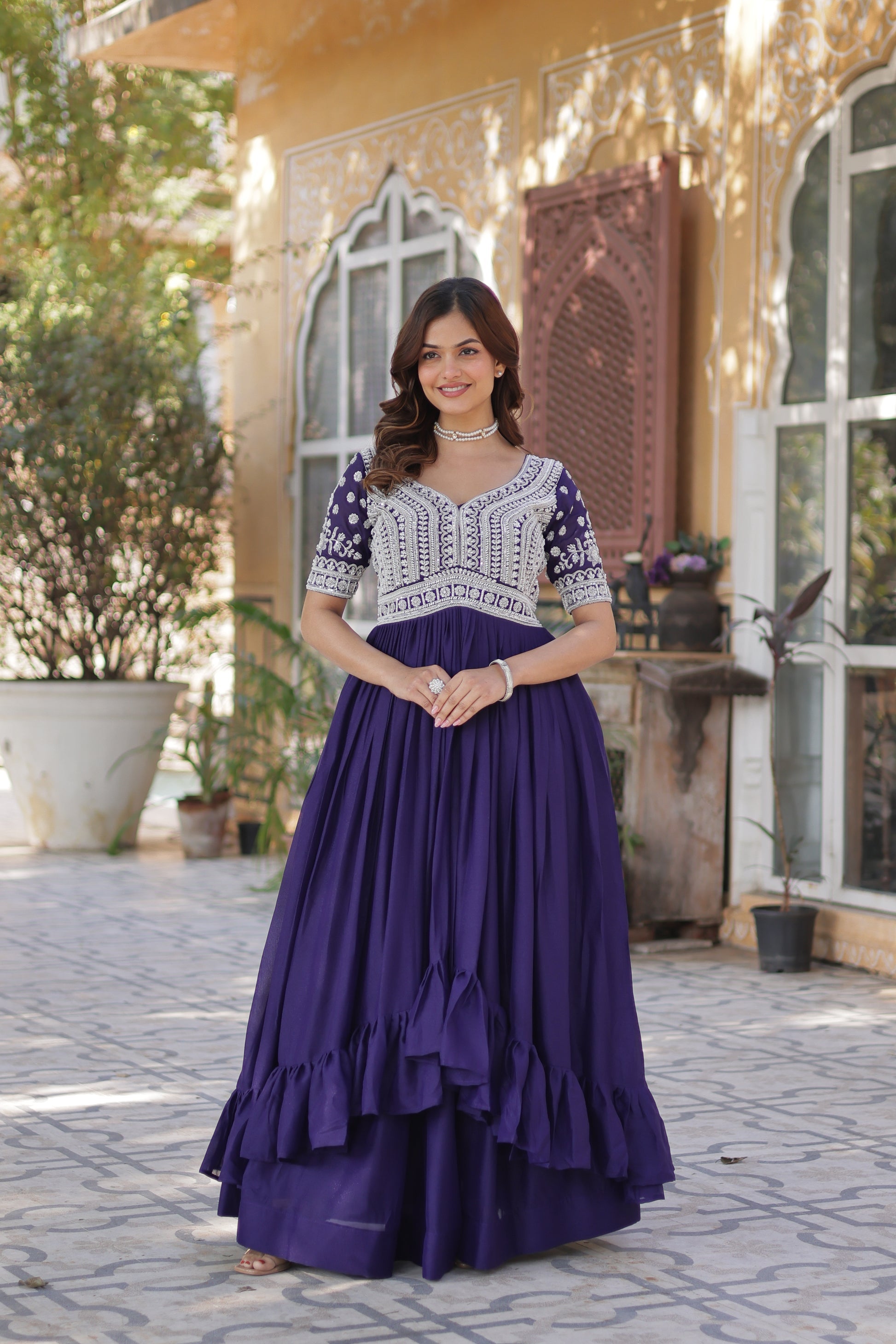 Umaira Purple Indo-Western Embroidered Kurti Lehenga
